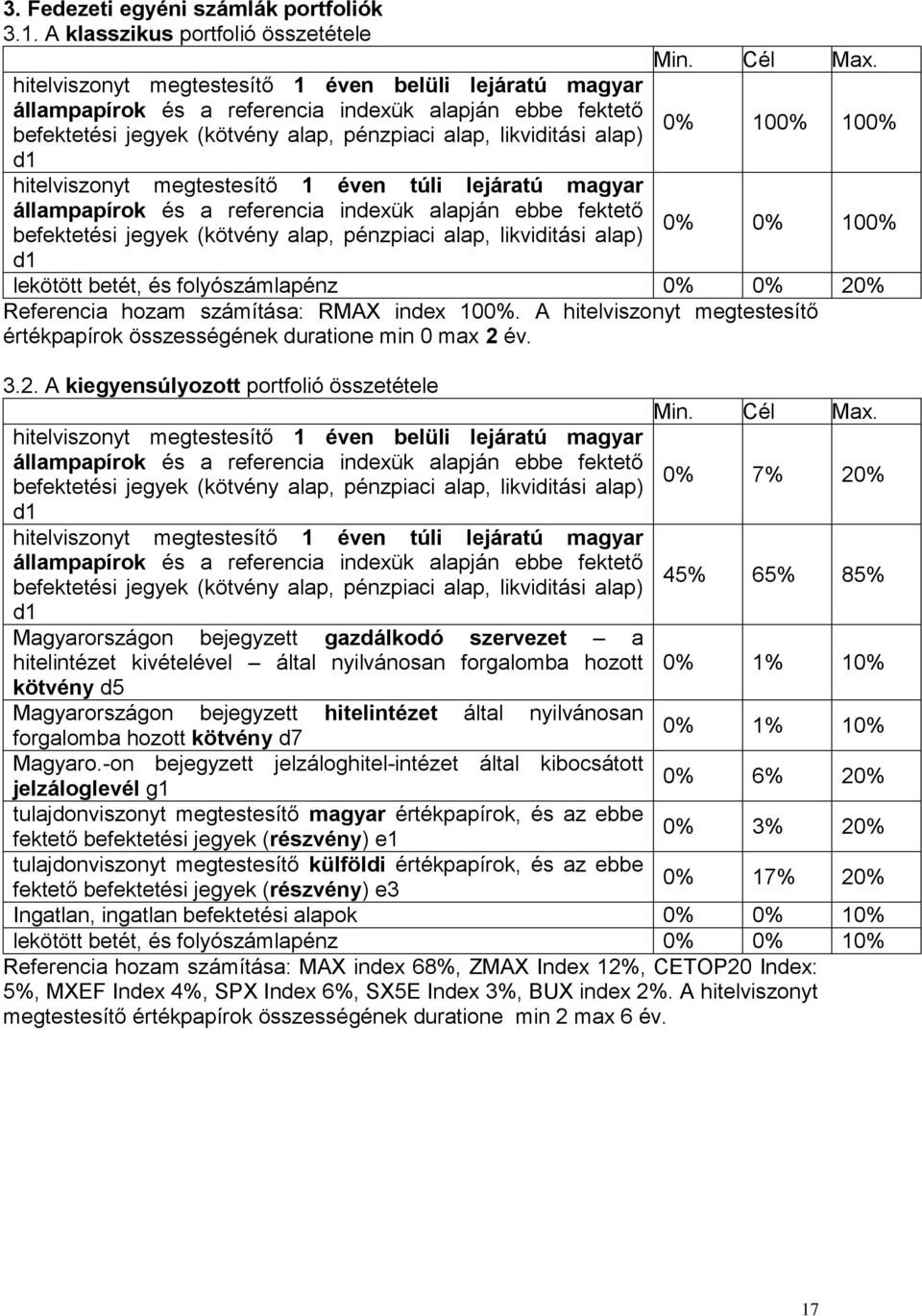 hitelviszonyt megtestesítő 1 éven túli lejáratú magyar állampapírok és a referencia indexük alapján ebbe fektető befektetési jegyek (kötvény alap, pénzpiaci alap, likviditási alap) 0% 0% 100% d1