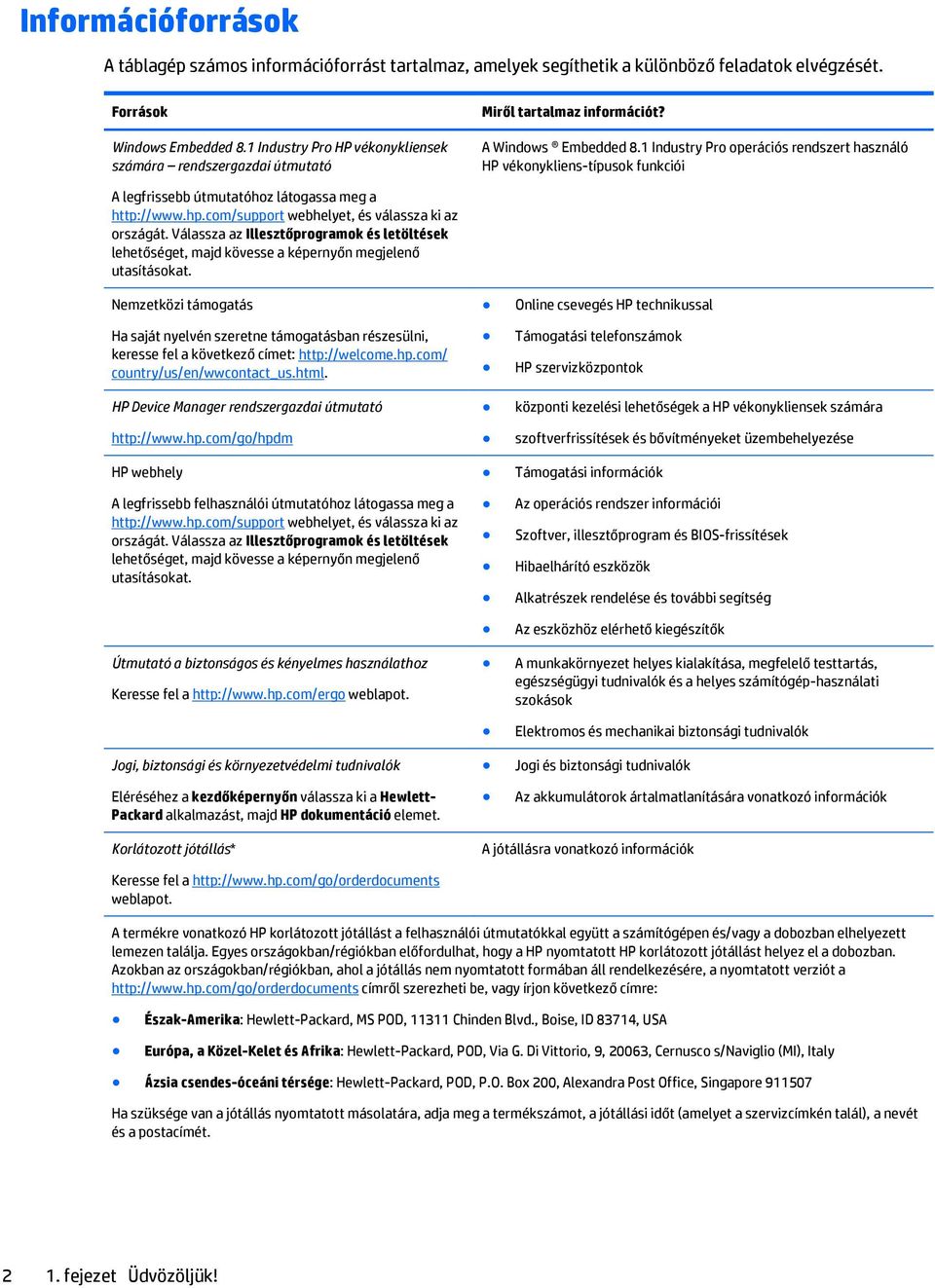 1 Industry Pro operációs rendszert használó HP vékonykliens-típusok funkciói A legfrissebb útmutatóhoz látogassa meg a http://www.hp.com/support webhelyet, és válassza ki az országát.