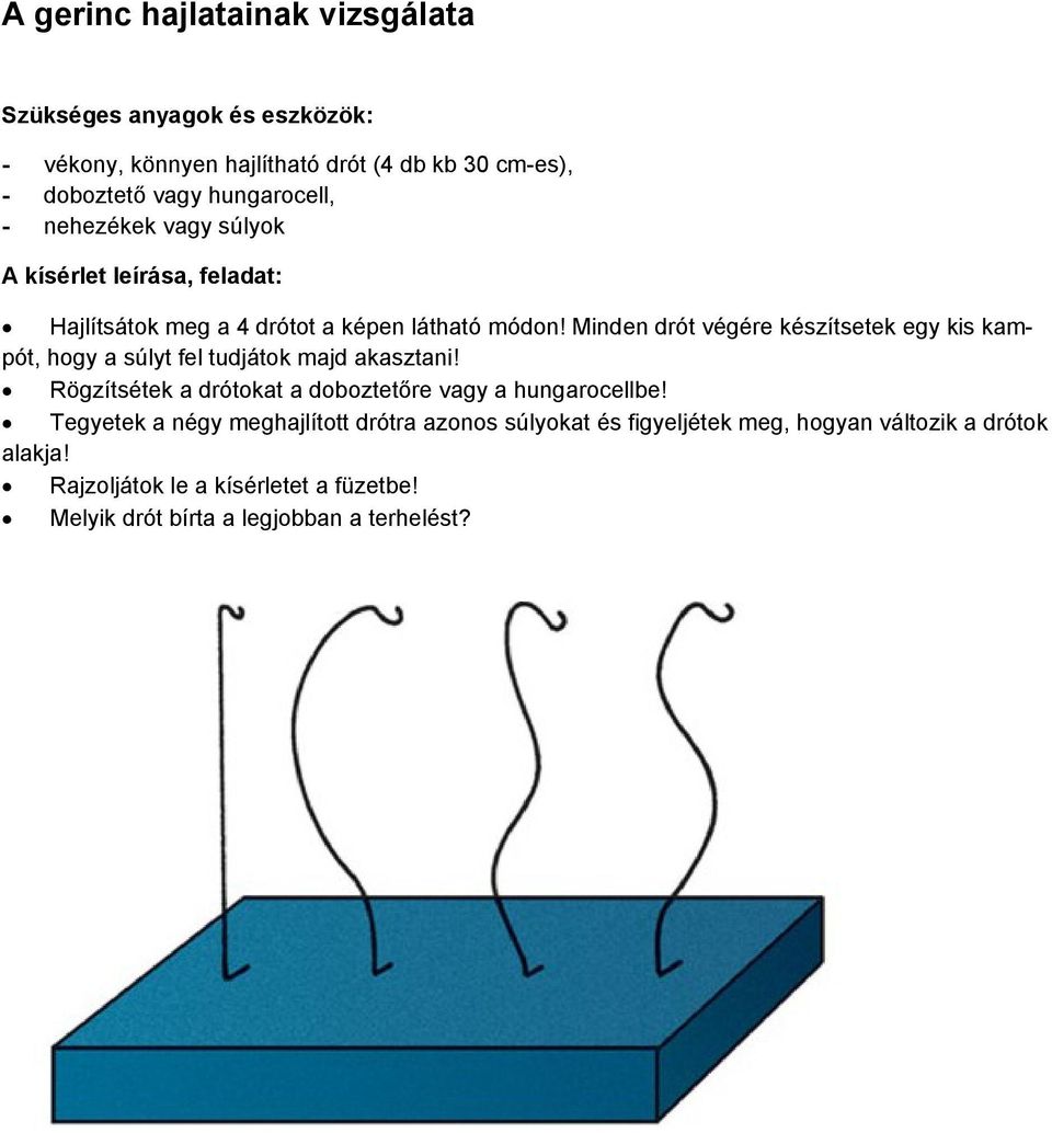 Minden drót végére készítsetek egy kis kampót, hogy a súlyt fel tudjátok majd akasztani!