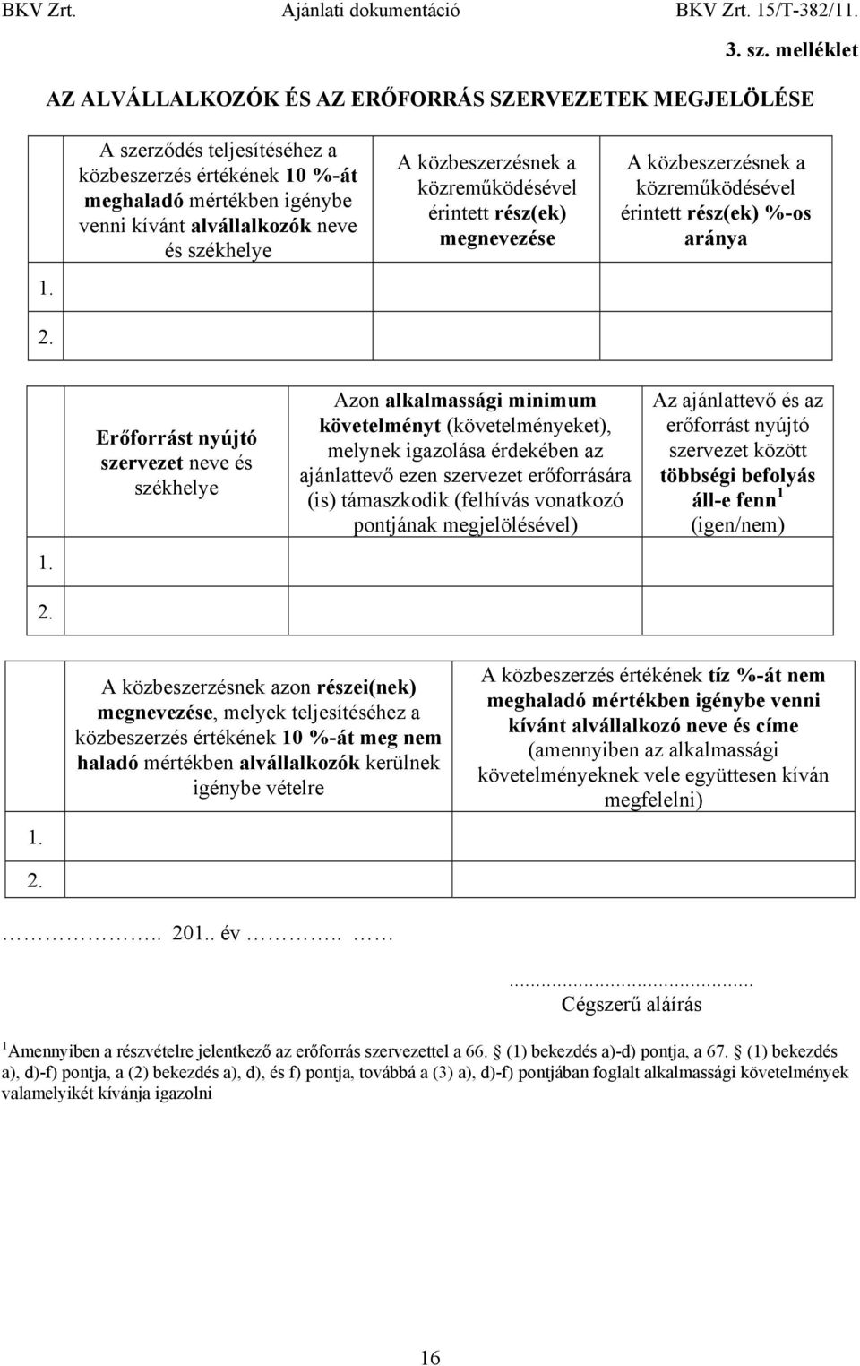 A közbeszerzésnek a közreműködésével érintett rész(ek) %-os aránya 1. 2.