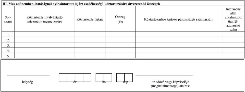 Köztartozást nyilvántartó intézmény megnevezése Köztartozás fajtája Összeg