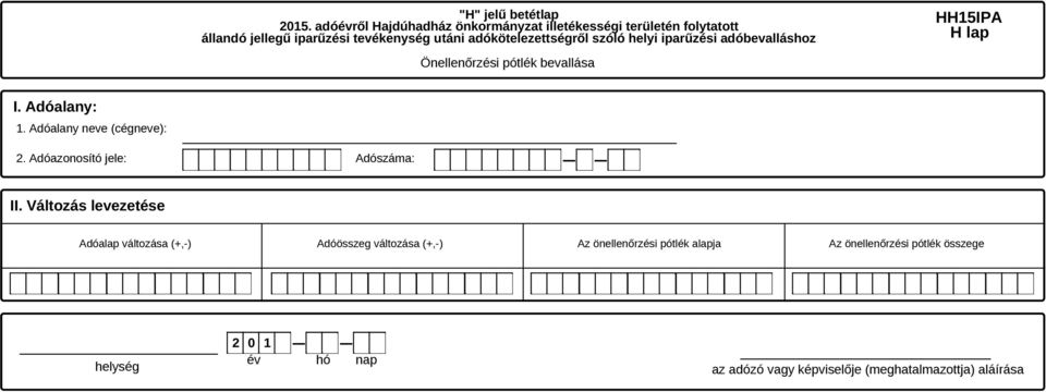 folytatott H lap Önellenőrzési pótlék bevallása II.