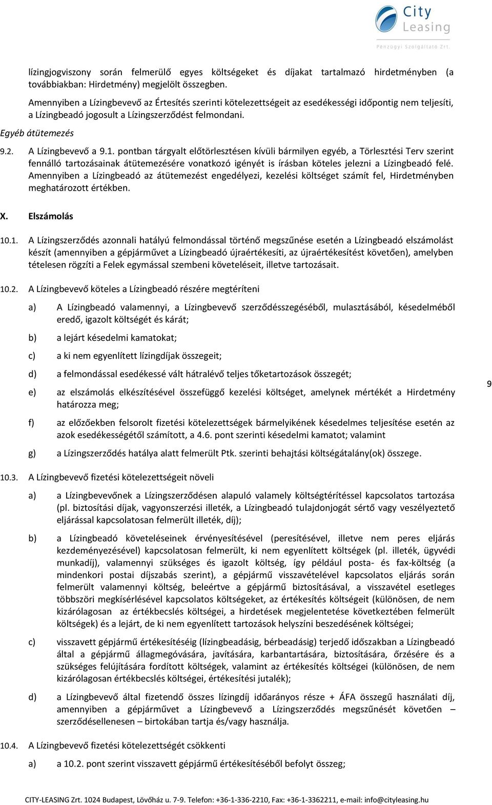 A Lízingbevevő a 9.1.