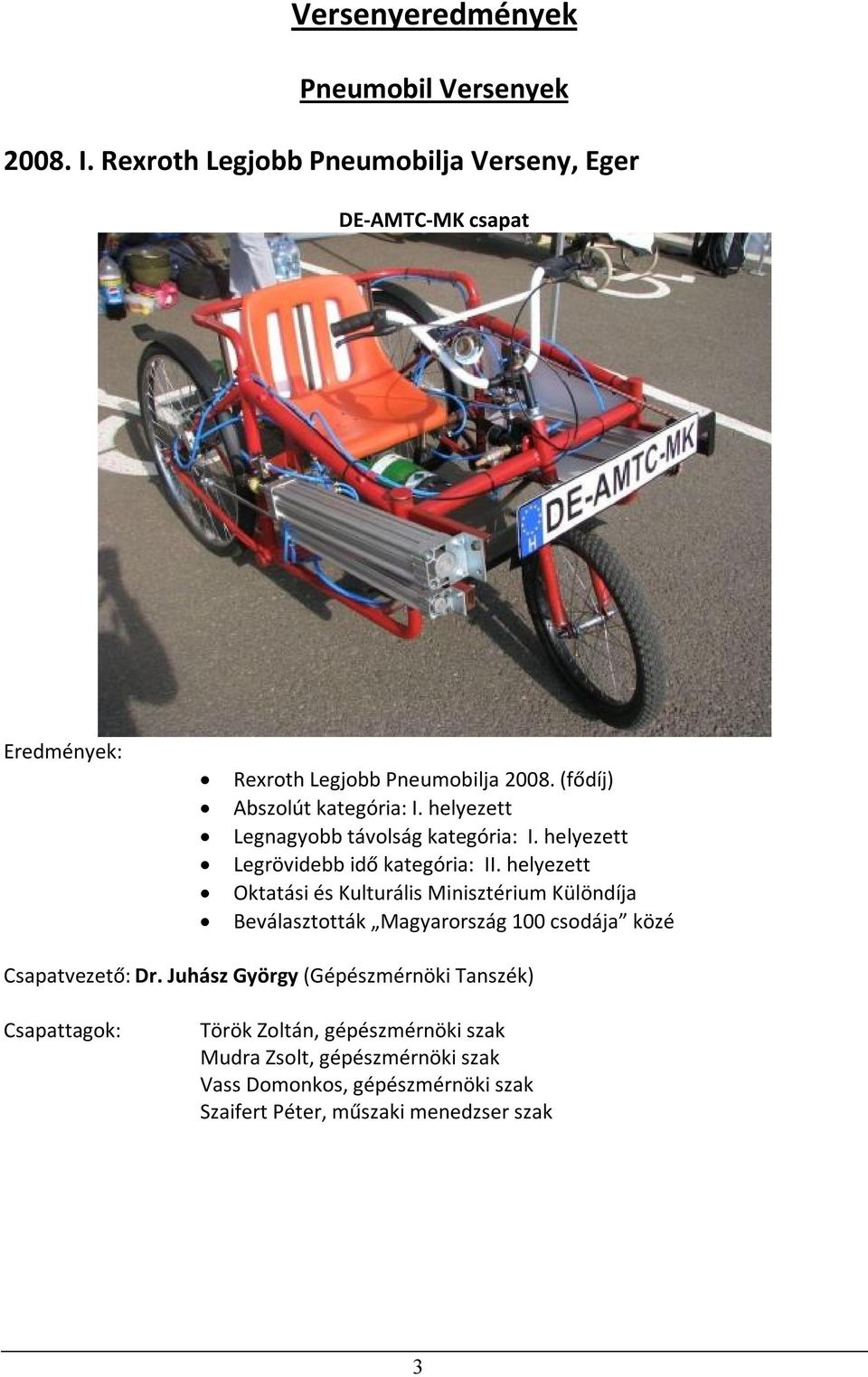 helyezett Legnagyobb távolság kategória: I. helyezett Legrövidebb idő kategória: II.