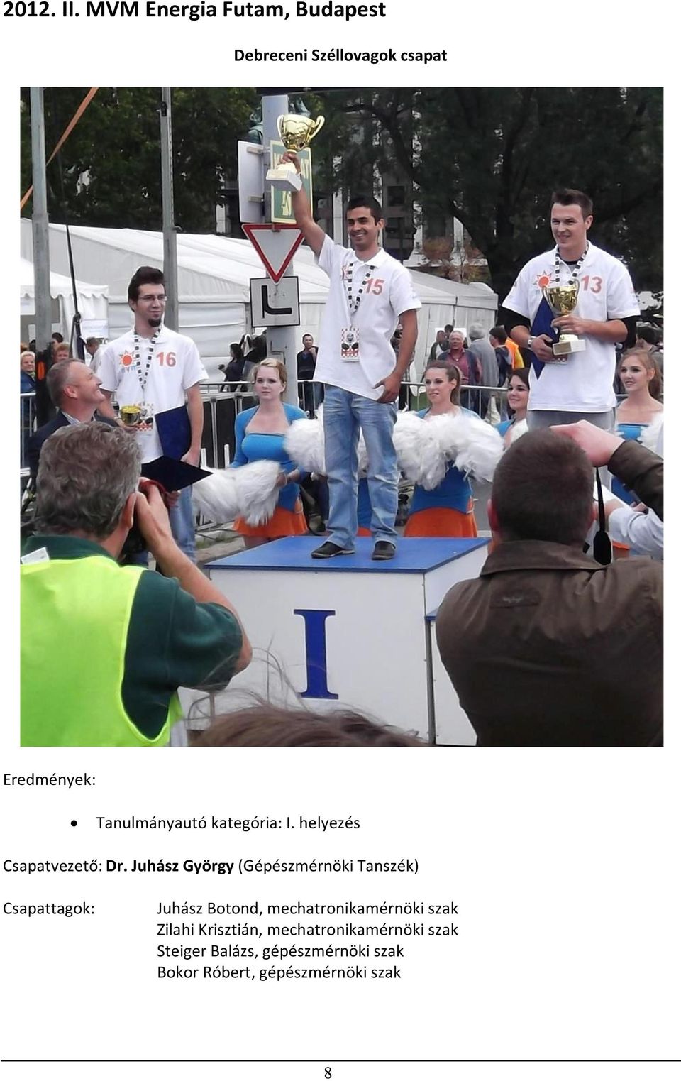kategória: I. helyezés Csapatvezető: Dr.