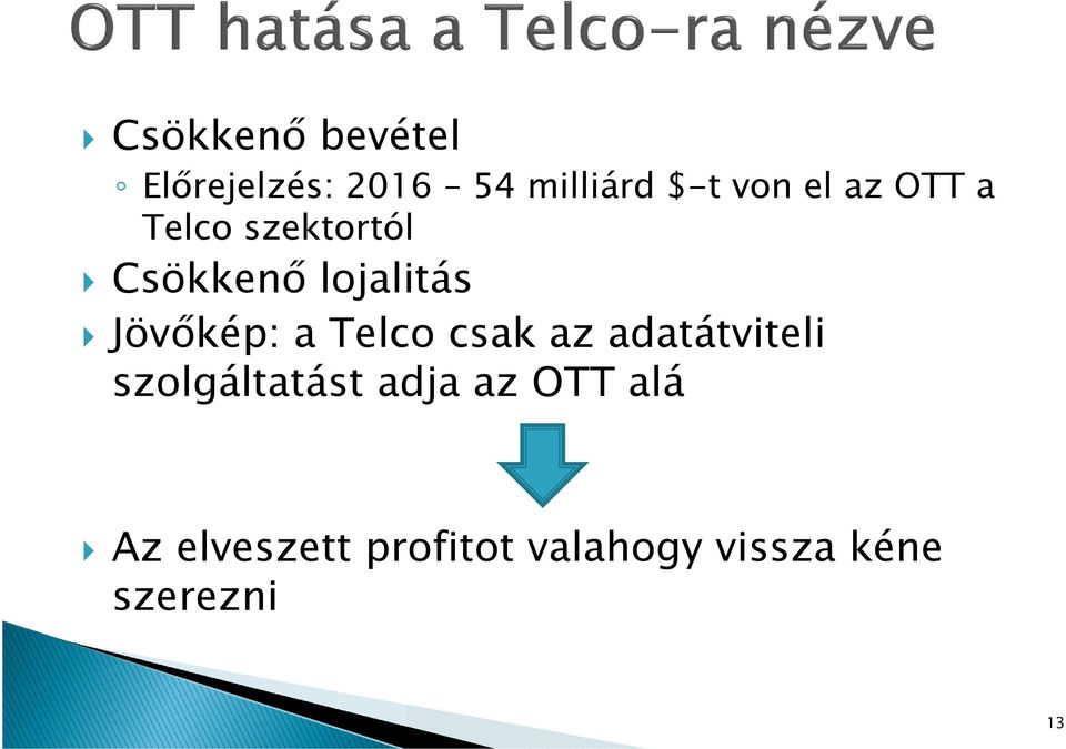 a Telco csak az adatátviteli szolgáltatást adja az OTT