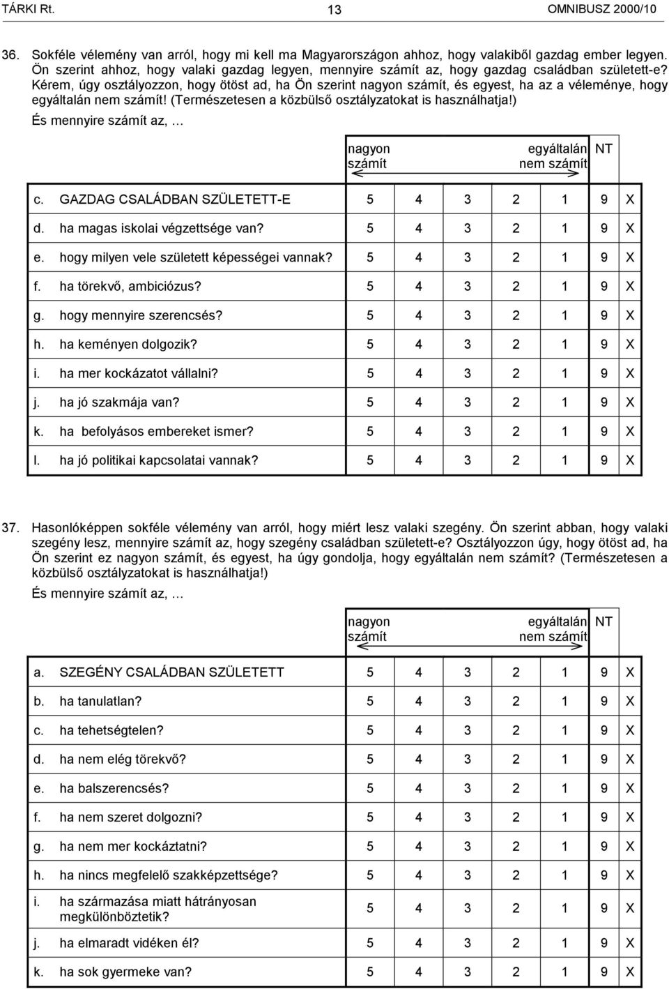 Kérem, úgy osztályozzon, hogy ötöst ad, ha Ön szerint nagyon számít, és egyest, ha az a véleménye, hogy egyáltalán nem számít! (Természetesen a közbülső osztályzatokat is használhatja!