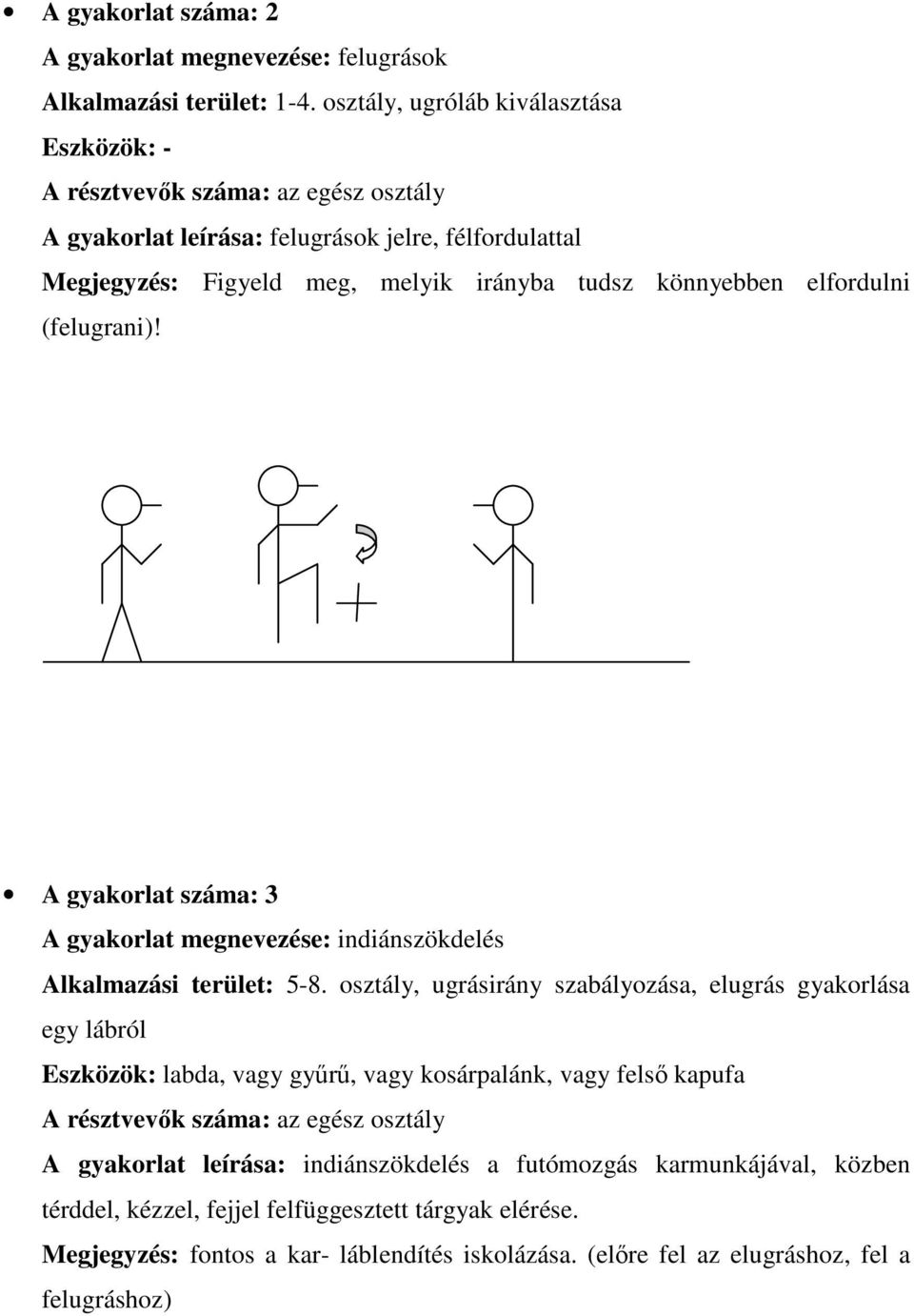 (felugrani)! A gyakorlat száma: 3 A gyakorlat megnevezése: indiánszökdelés Alkalmazási terület: 5-8.