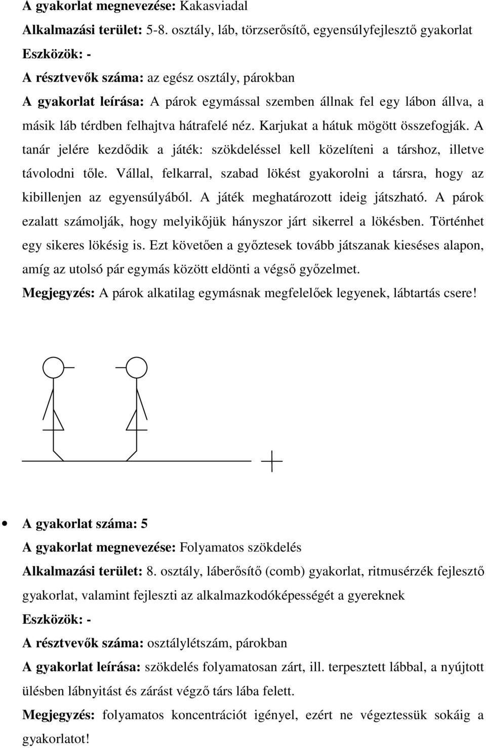 felhajtva hátrafelé néz. Karjukat a hátuk mögött összefogják. A tanár jelére kezdődik a játék: szökdeléssel kell közelíteni a társhoz, illetve távolodni tőle.