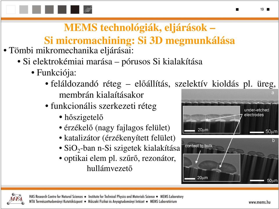 üreg, membrán kialaításakor funkcionális szerkezeti réteg hőszigetelő érzékelő (nagy fajlagos felület)