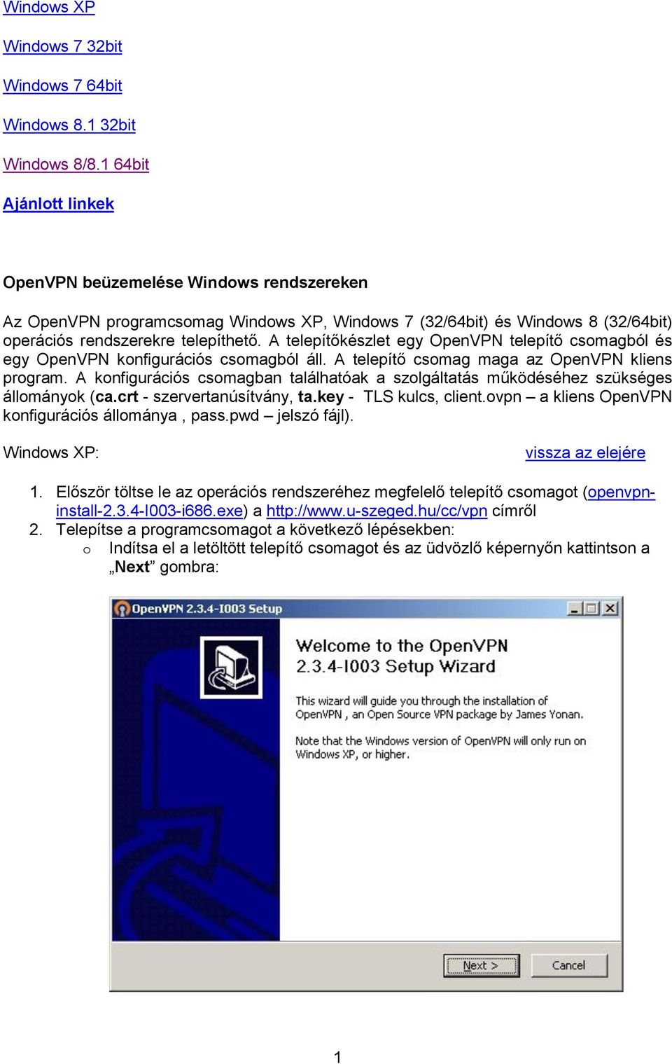 A telepítőkészlet egy OpenVPN telepítő csomagból és egy OpenVPN konfigurációs csomagból áll. A telepítő csomag maga az OpenVPN kliens program.