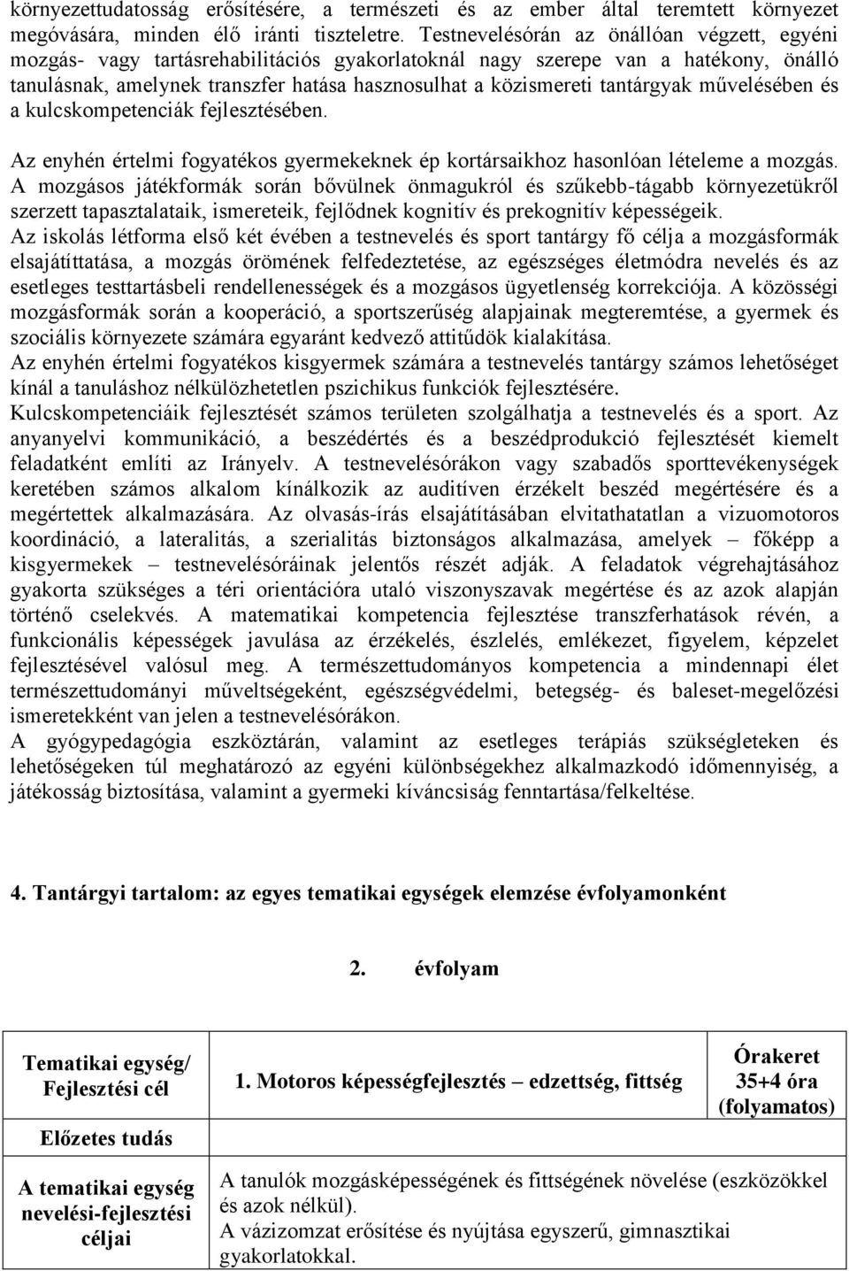 tantárgyak művelésében és a kulcskompetenciák fejlesztésében. Az enyhén értelmi fogyatékos gyermekeknek ép kortársaikhoz hasonlóan lételeme a mozgás.