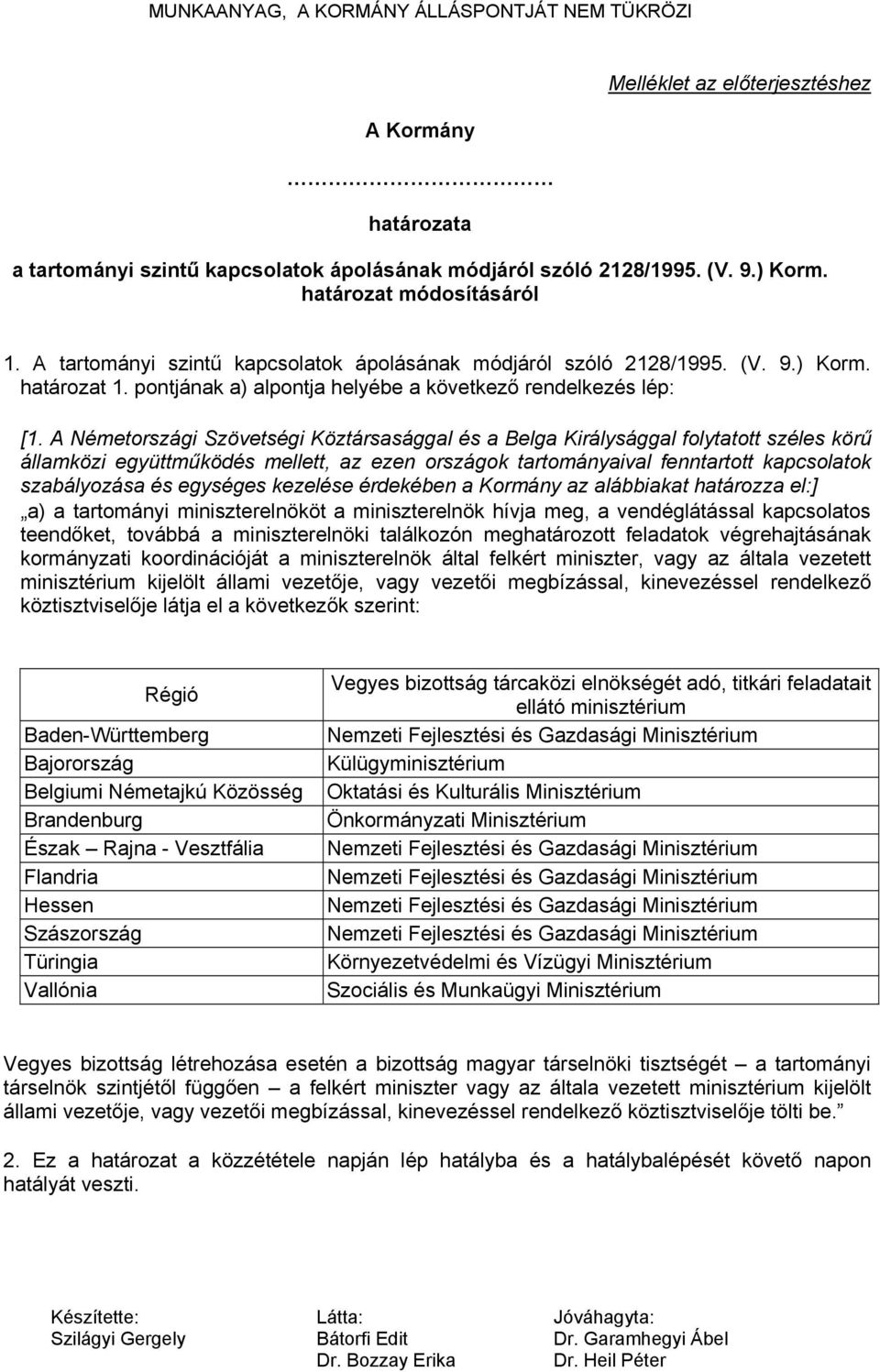 A Németországi Szövetségi Köztársasággal és a Belga Királysággal folytatott széles körű államközi együttműködés mellett, az ezen országok tartományaival fenntartott kapcsolatok szabályozása és