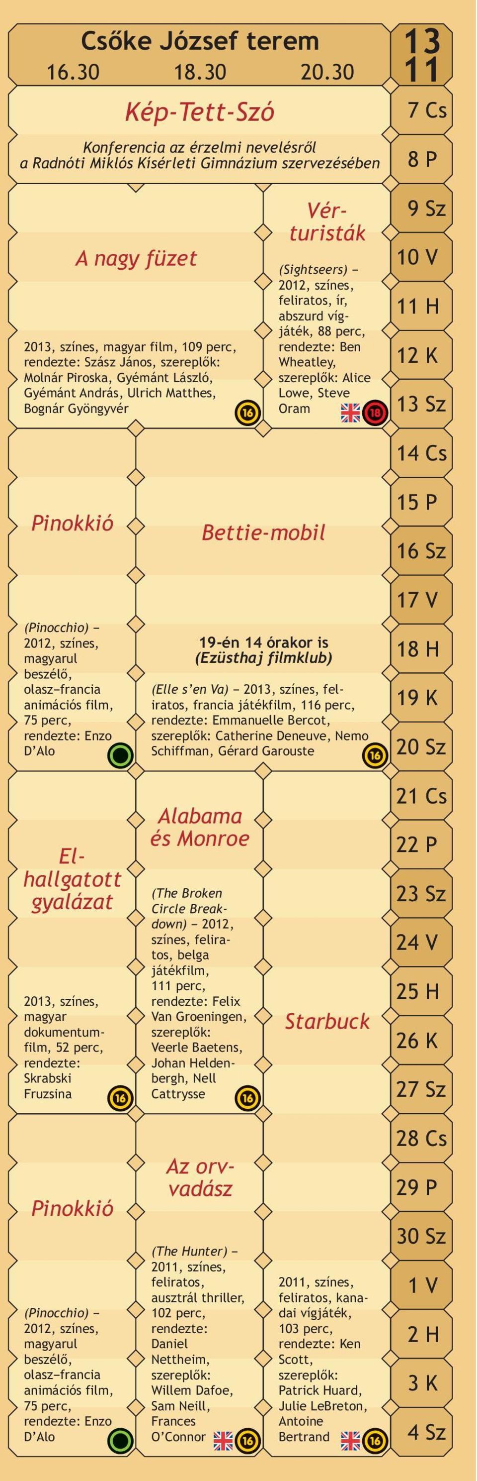Molnár Piroska, Gyémánt László, Gyémánt András, Ulrich Matthes, Bognár Gyöngyvér Vérturisták (Sightseers) 2012, színes, feliratos, ír, abszurd vígjáték, 88 perc, rendezte: Ben Wheatley, szereplők: