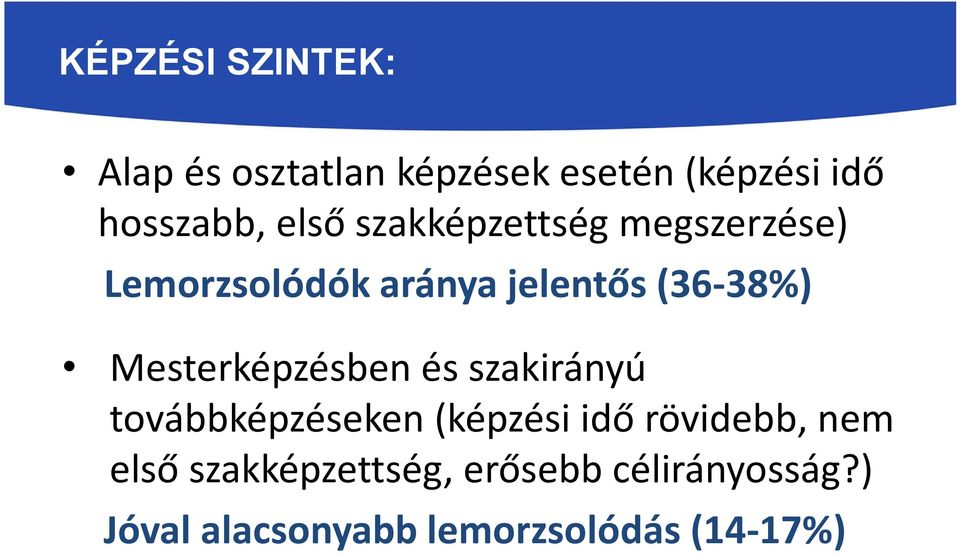 Mesterképzésben és szakirányú továbbképzéseken (képzési idő rövidebb, nem