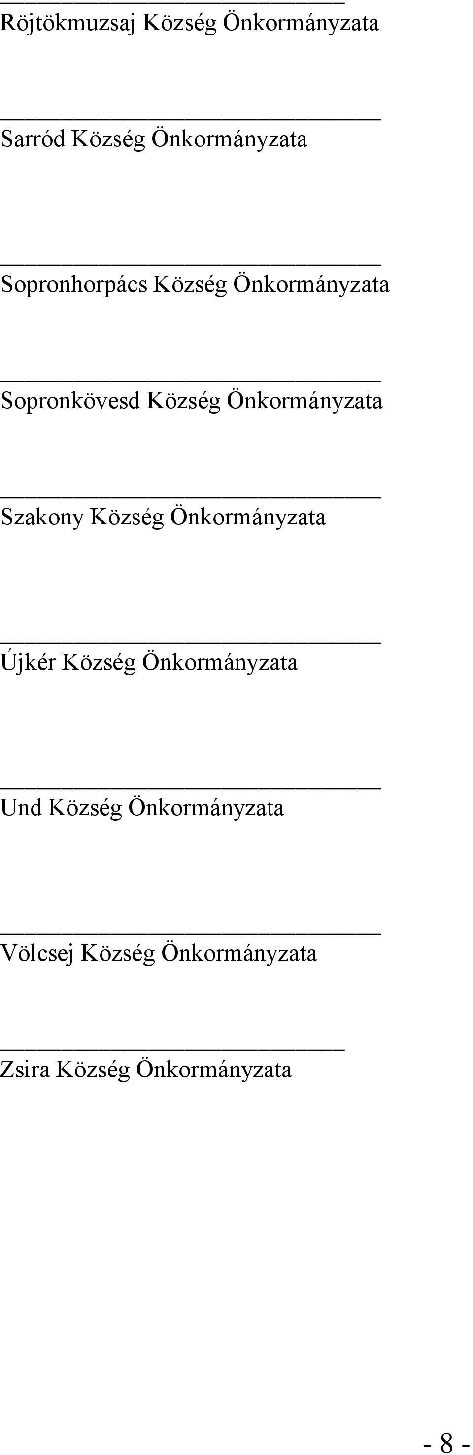 Szakony Község Önkormányzata Újkér Község Önkormányzata Und Község