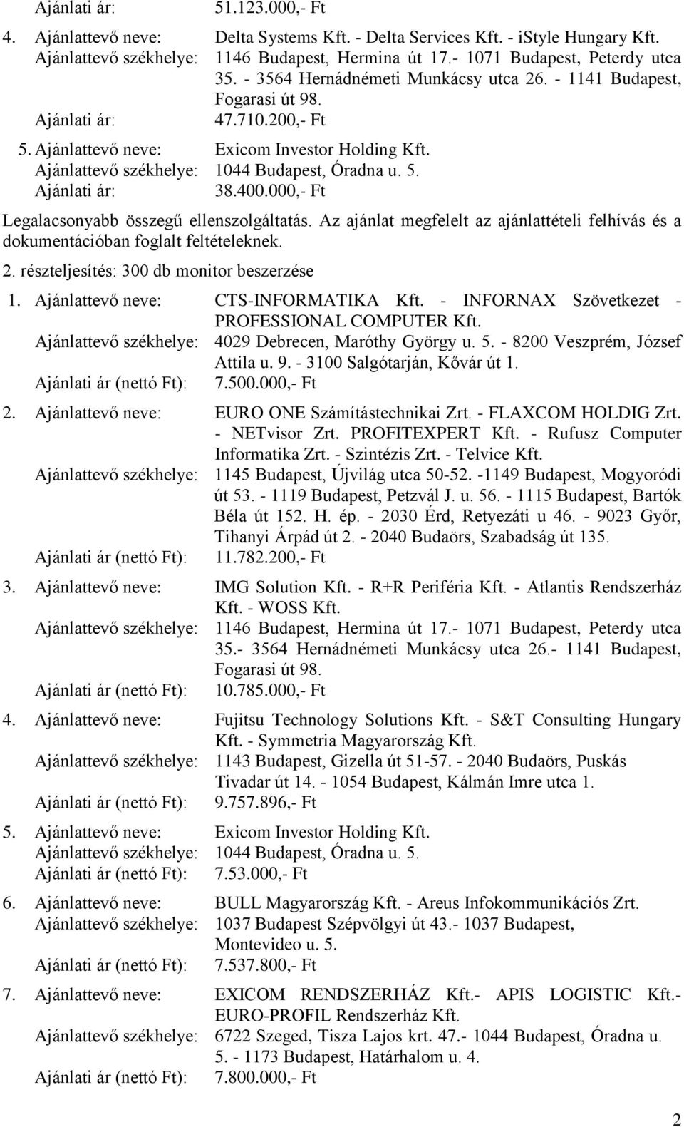 - INFORNAX Szövetkezet - PROFESSIONAL COMPUTER Kft. Ajánlattevő székhelye: 4029 Debrecen, Maróthy György u. 5. - 8200 Veszprém, József Attila u. 9. - 3100 Salgótarján, Kővár út 1.