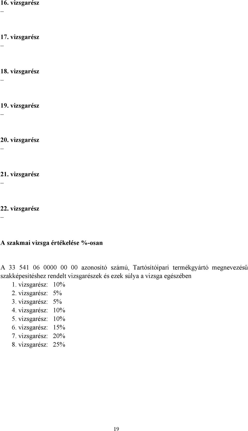 termékgyártó megnevezésű szakképesítéshez rendelt vizsgarészek és ezek súlya a vizsga egészében 1.