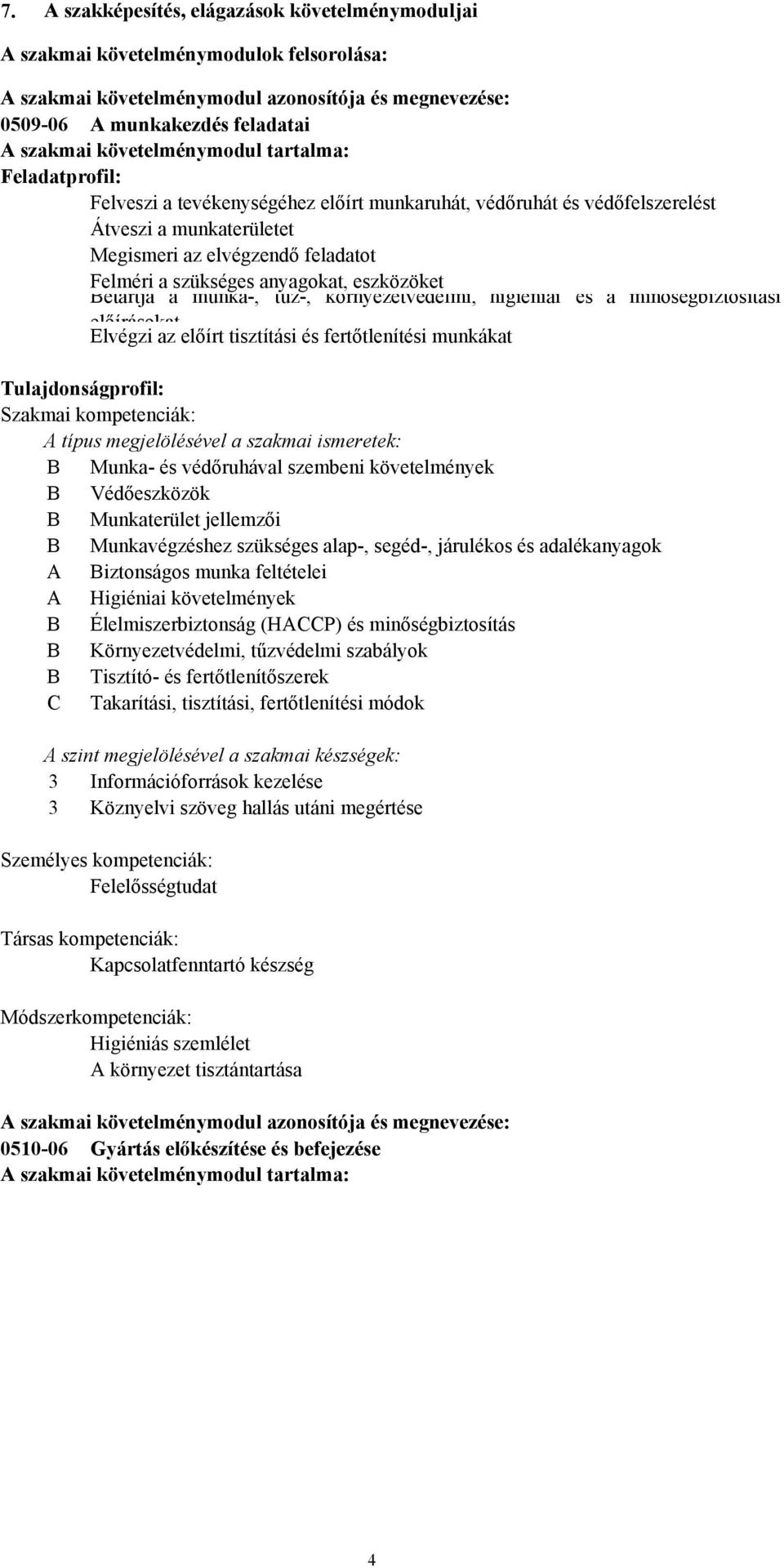 anyagokat, eszközöket Betartja a munka, tűz, környezetvédelmi, higiéniai és a minőségbiztosítási előírásokat Elvégzi az előírt tisztítási és fertőtlenítési munkákat Tulajdonságprofil: Szakmai