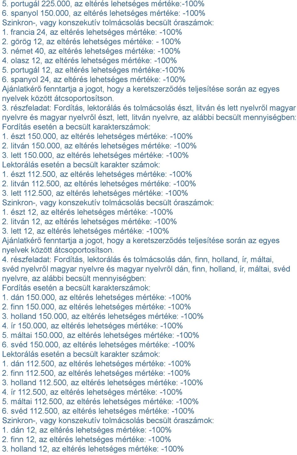 olasz 12, az eltérés lehetséges mértéke: -100% 5. portugál 12, az eltérés lehetséges mértéke:-100% 6.