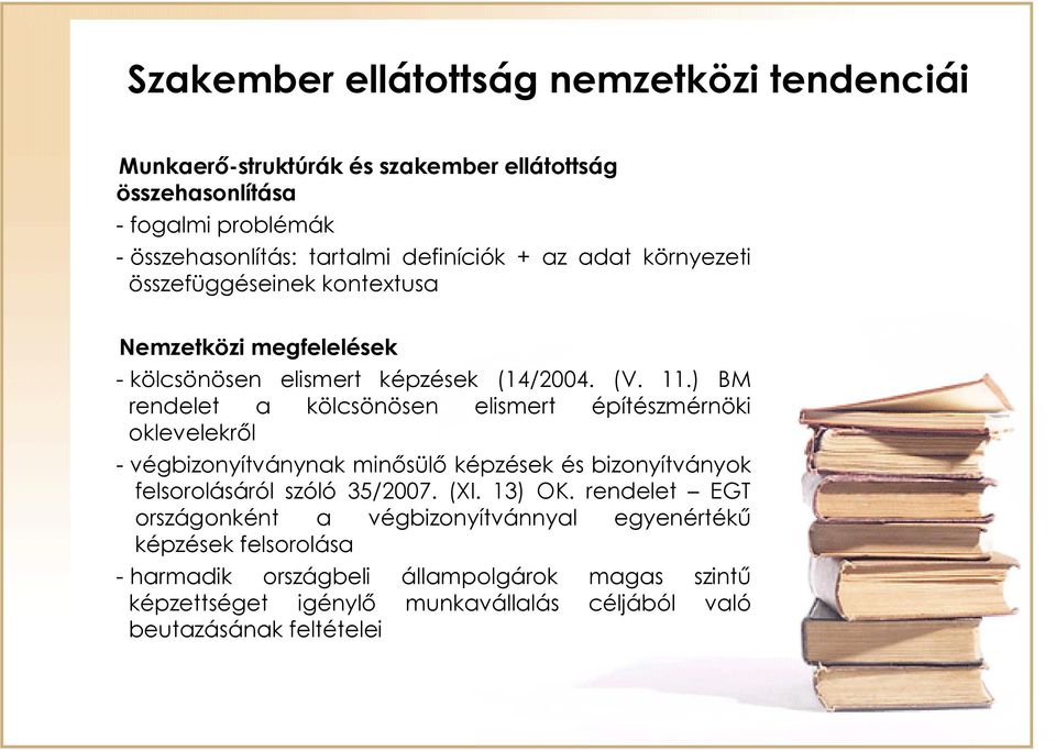 ) BM rendelet a kölcsönösen elismert építészmérnöki oklevelekről - végbizonyítványnak minősülő képzések és bizonyítványok felsorolásáról szóló 35/2007. (XI. 13) OK.