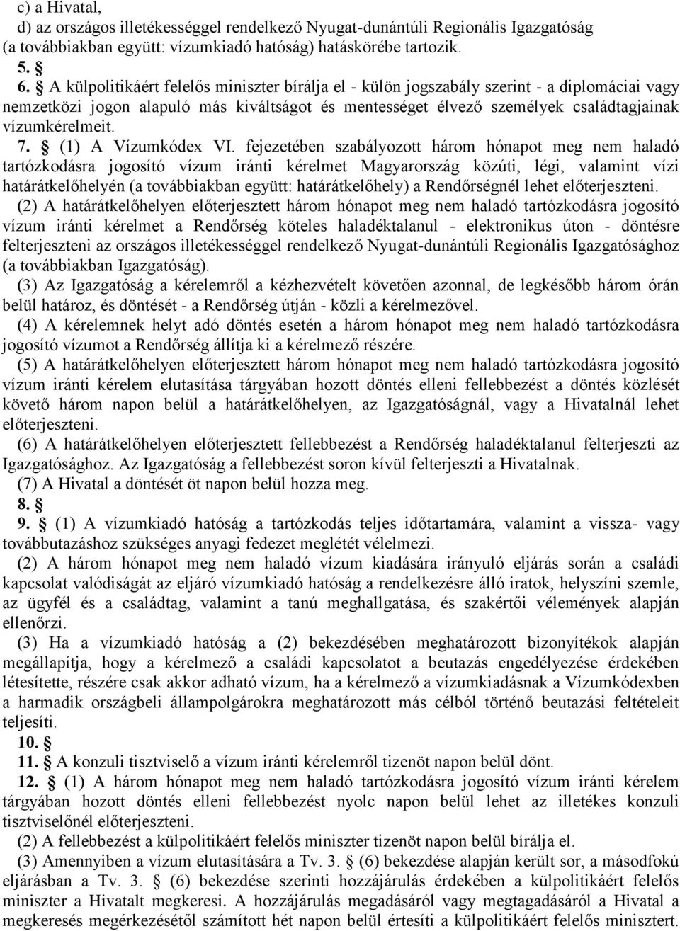 7. (1) A Vízumkódex VI.