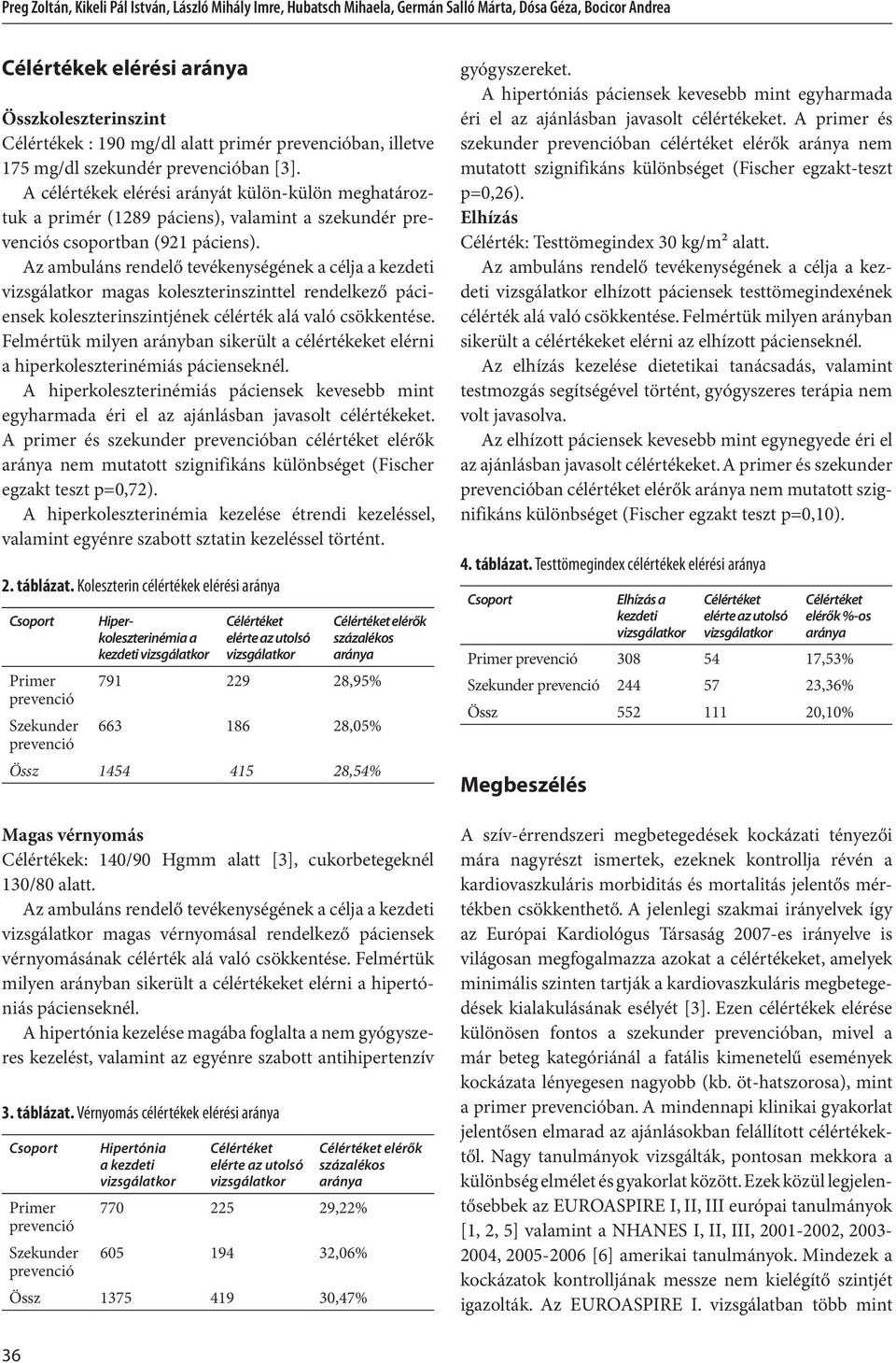 magas koleszterinszinttel rendelkező páciensek koleszterinszintjének célérték alá való csökkentése. Felmértük milyen arányban sikerült a célértékeket elérni a hiperkoleszterinémiás pácienseknél.