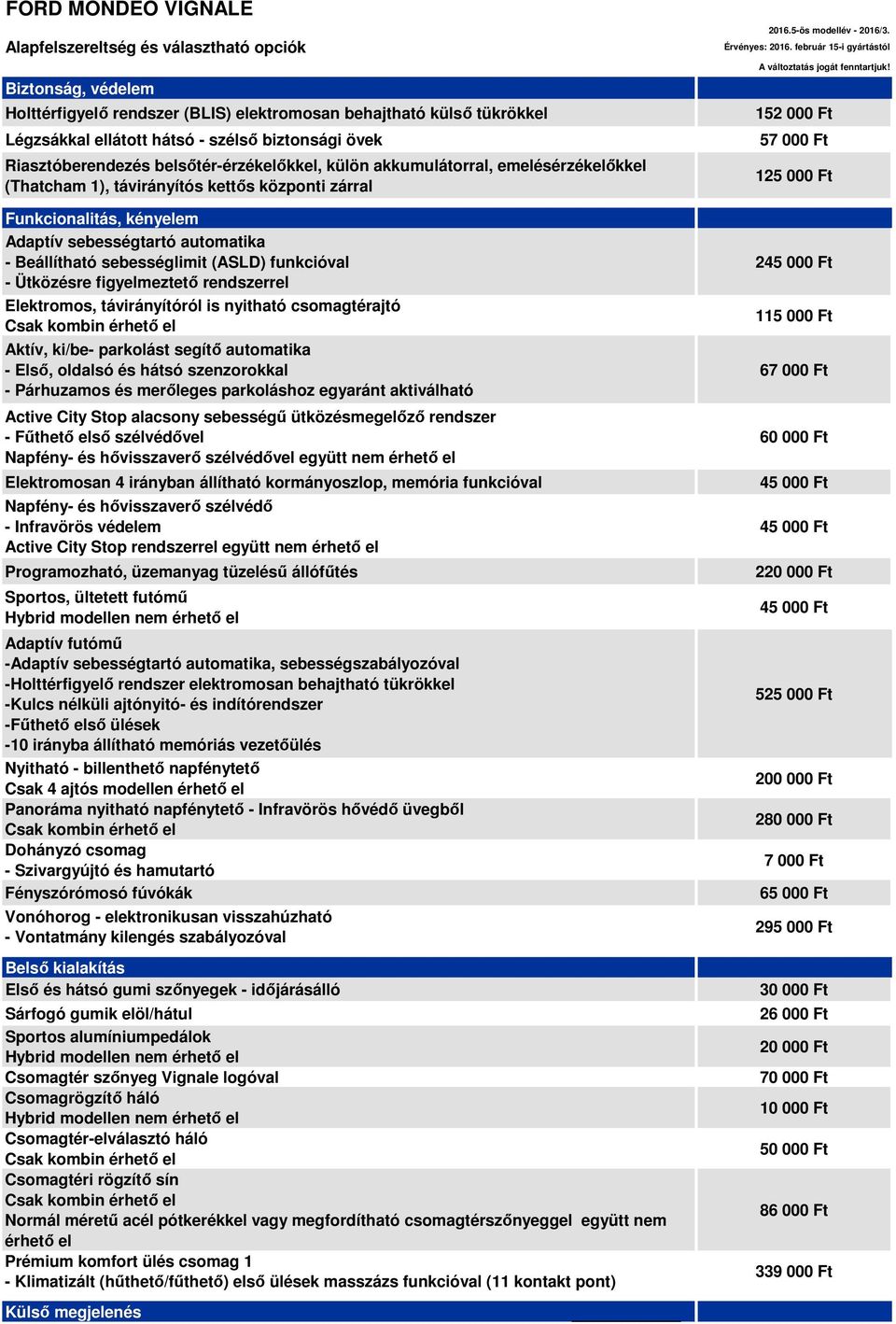 Beállítható sebességlimit (ASLD) funkcióval - Ütközésre figyelmeztető rendszerrel Elektromos, távirányítóról is nyitható csomagtérajtó Aktív, ki/be- parkolást segítő automatika - Első, oldalsó és