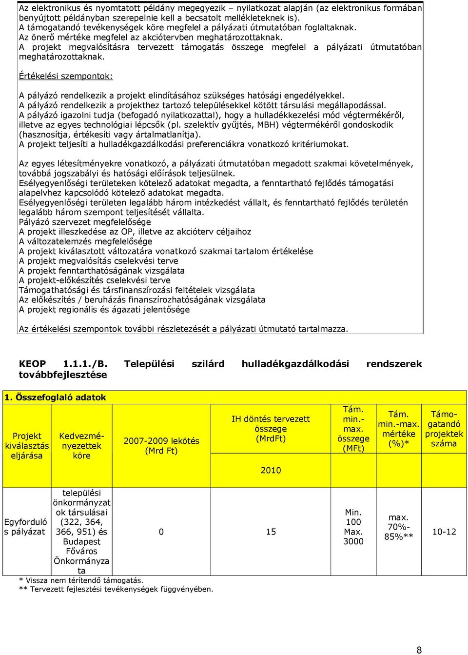 A projekt megvalósításra tervezett támogatás összege megfelel a pályázati útmutatóban meghatározottaknak.