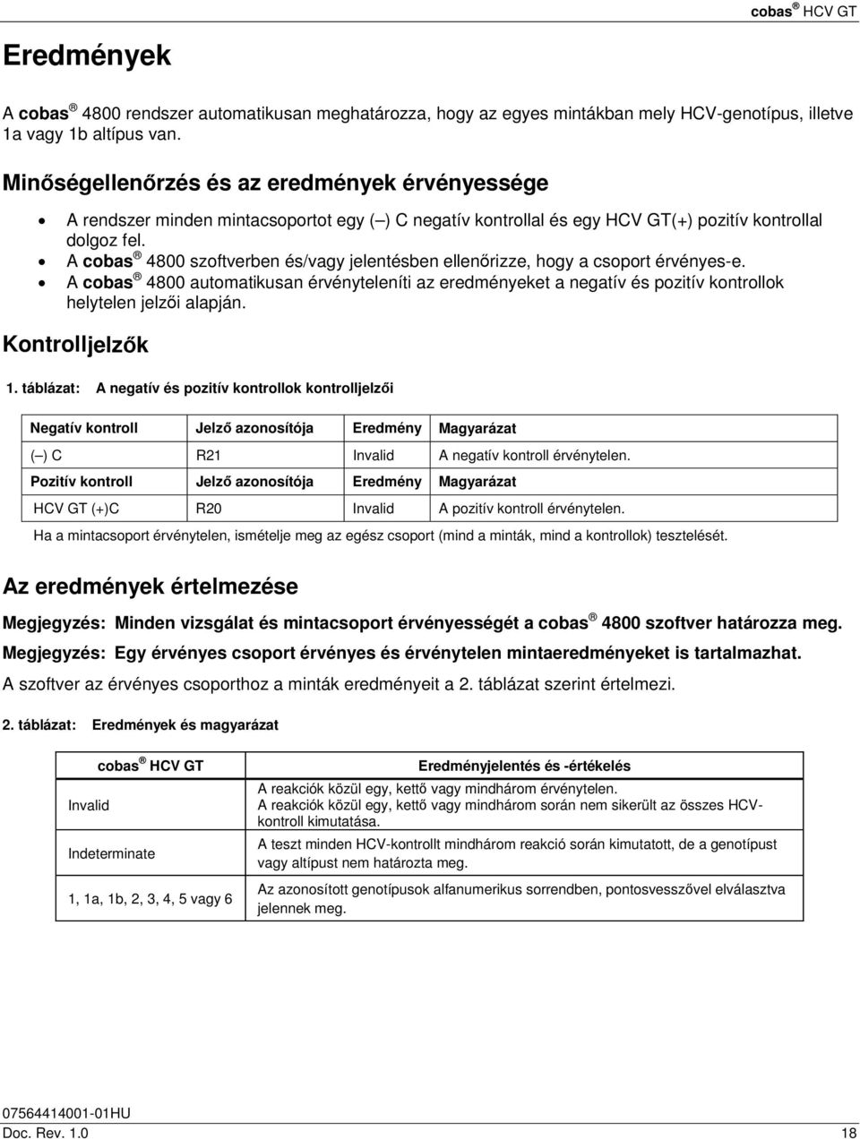 A cobas 4800 szoftverben és/vagy jelentésben ellenőrizze, hogy a csoport érvényes-e. A cobas 4800 automatikusan érvényteleníti az eredményeket a negatív és pozitív kontrollok helytelen jelzői alapján.
