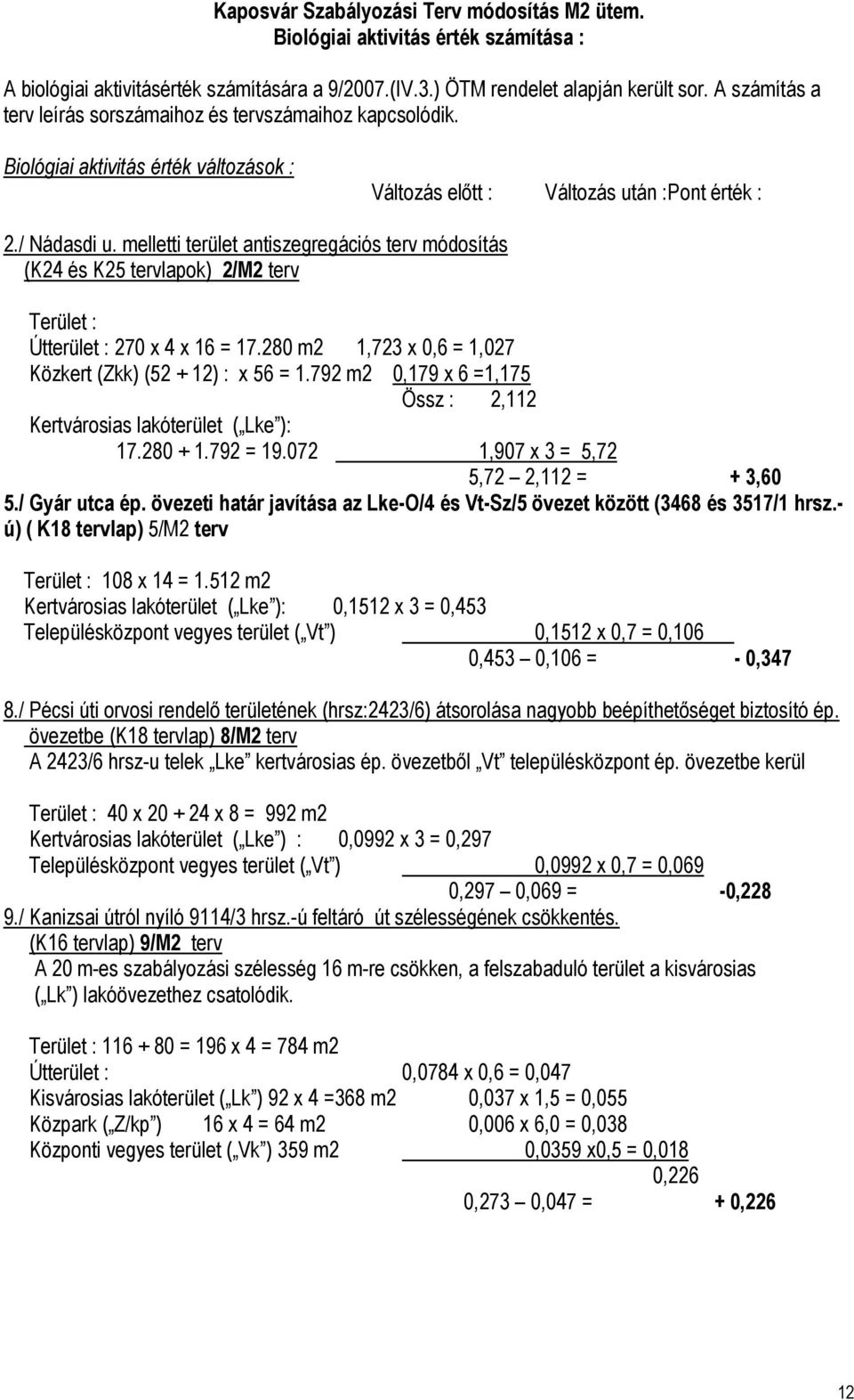 melletti terület antiszegregációs terv módosítás (K24 és K25 tervlapok) 2/M2 terv Terület : Útterület : 270 x 4 x 16 = 17.280 m2 1,723 x 0,6 = 1,027 Közkert (Zkk) (52 + 12) : x 56 = 1.