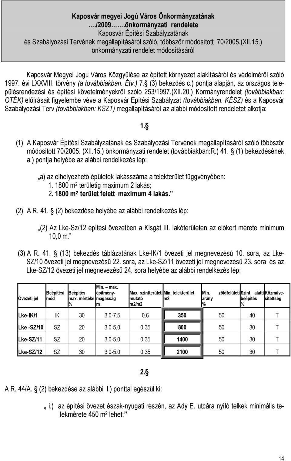 ) pontja alapján, az országos településrendezési és építési követelményekről szóló 253/1997.(XII.20.