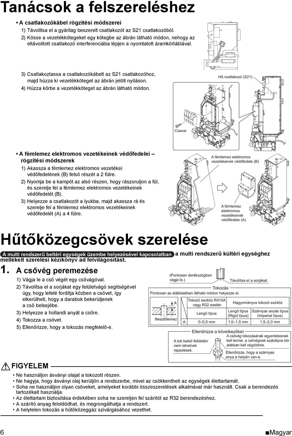 3) Csatlakoztassa a csatlakozókábelt az S21 csatlakozóhoz, majd húzza ki vezetékköteget az ábrán jelölt nyíláson. 4) Húzza körbe a vezetékköteget az ábrán látható módon.