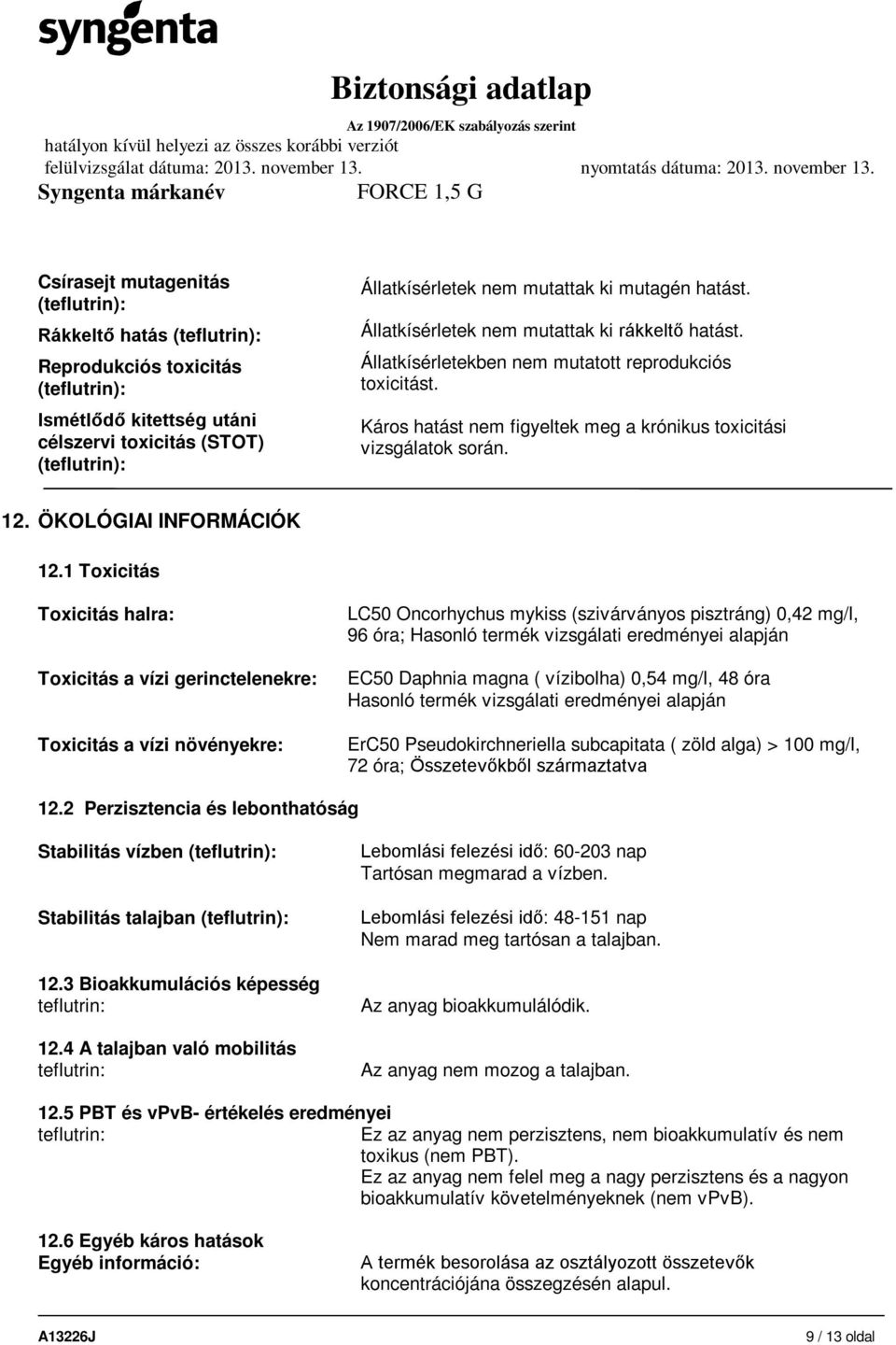 ÖKOLÓGIAI INFORMÁCIÓK 12.