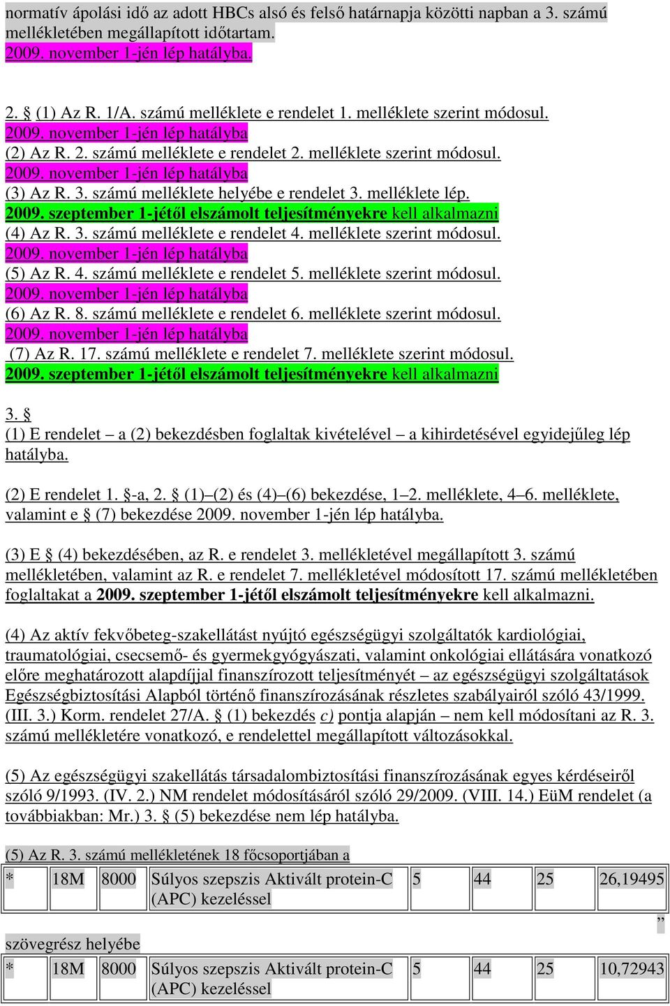 3. számú melléklete helyébe e rendelet 3. melléklete lép. 2009. szeptember 1-jétıl elszámolt teljesítményekre kell alkalmazni (4) Az R. 3. számú melléklete e rendelet 4. melléklete szerint módosul.