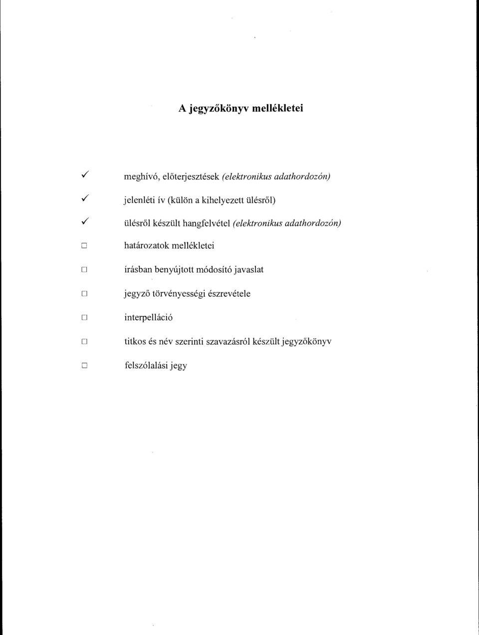 ./ ülésről készült hangfelvétel (elektronikus adathordozón) határozatok mellékletei írásban