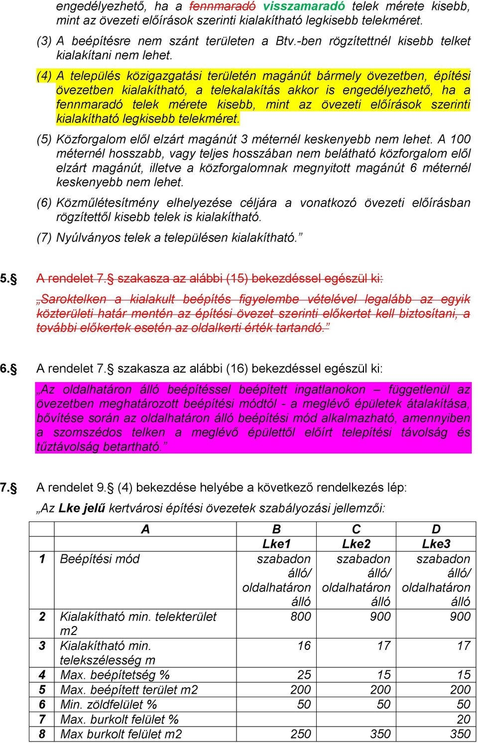 (4) A település közigazgatási területén magánút bármely övezetben, építési övezetben kialakítható, a telekalakítás akkor is engedélyezhető, ha a fennmaradó telek mérete kisebb, mint az övezeti