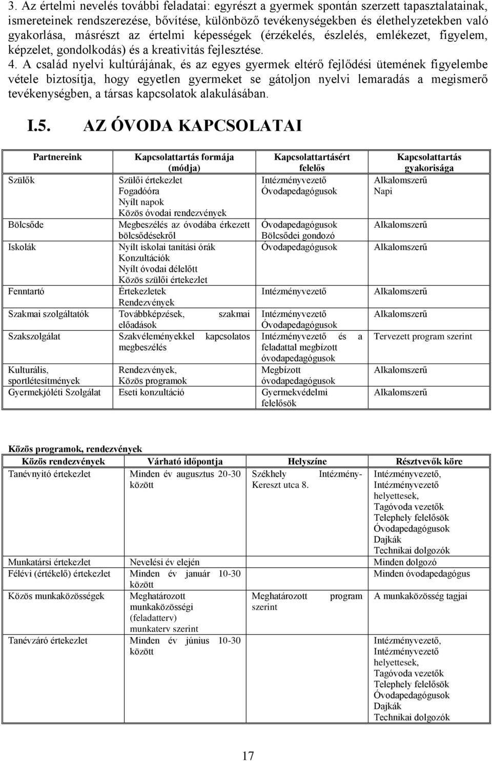 A család nyelvi kultúrájának, és az egyes gyermek eltérő fejlődési ütemének figyelembe vétele biztosítja, hogy egyetlen gyermeket se gátoljon nyelvi lemaradás a megismerő tevékenységben, a társas