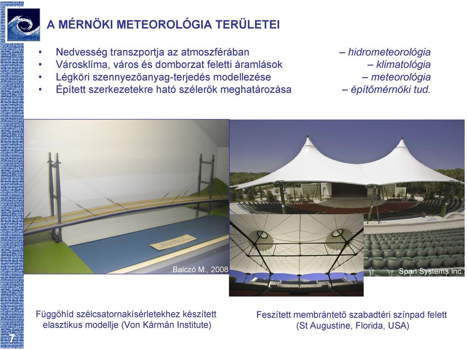 , 2008 Függőhíd szélcsatornakísérletekhez készített elasztikus modellje (Von Kármán Institute) 7 hidrometeorológia