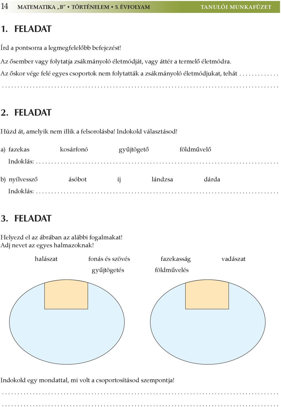 a) fazekas kosárfonó gyûjtögetô földmûvelô Indoklás:.............................................................................. b) nyílvesszô ásóbot íj lándzsa dárda Indoklás:.............................................................................. 3.