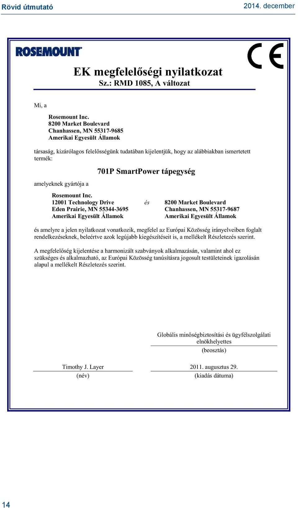 SmartPower tápegység Rosemount Inc.