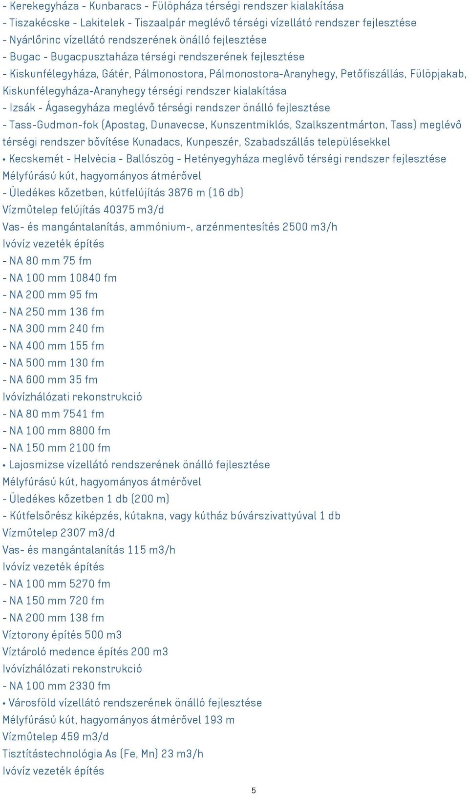 rendszer kialakítása - Izsák - Ágasegyháza meglévő térségi rendszer önálló fejlesztése - Tass-Gudmon-fok (Apostag, Dunavecse, Kunszentmiklós, Szalkszentmárton, Tass) meglévő térségi rendszer bővítése