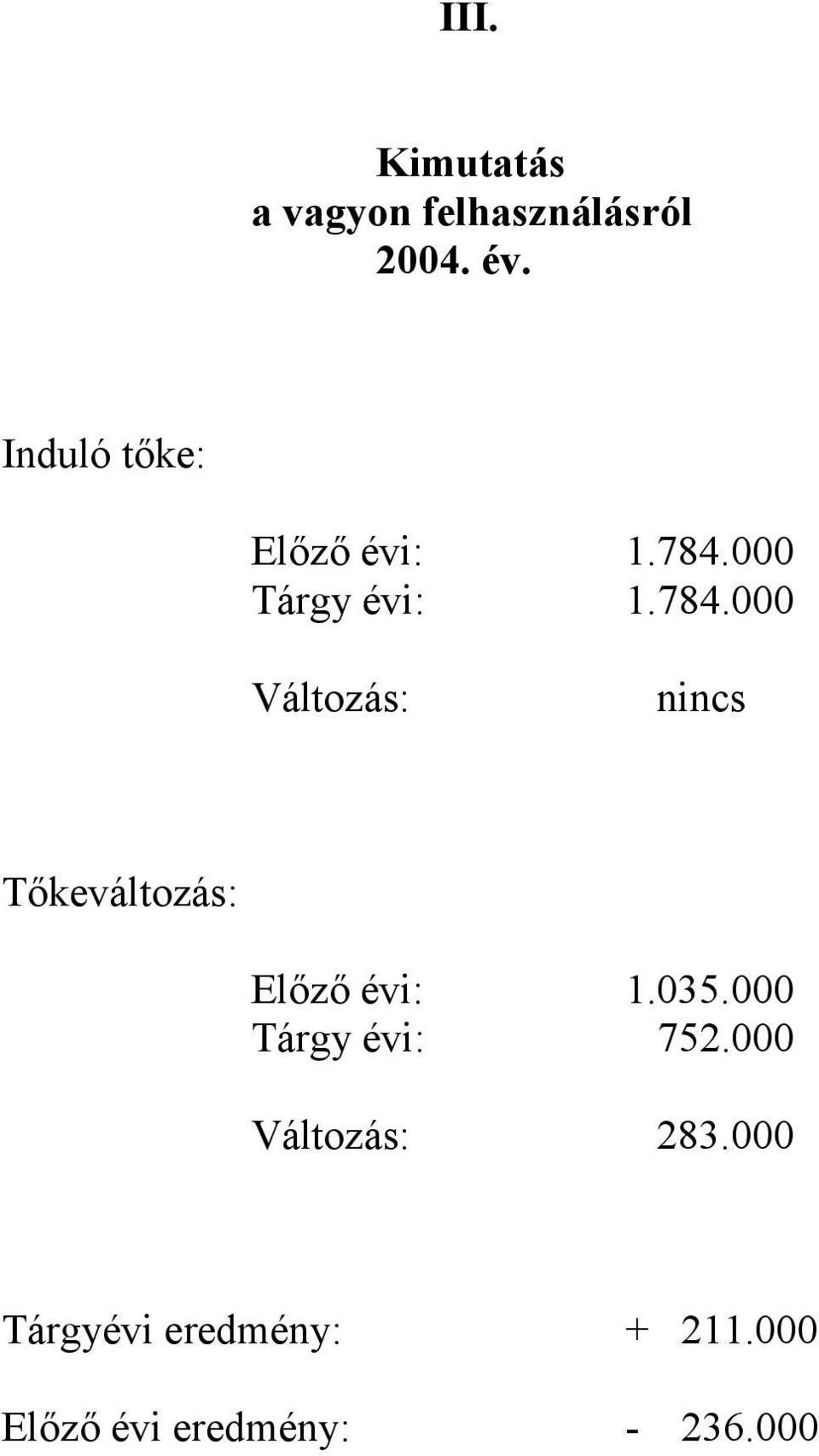 000 Tárgy évi: 1.784.