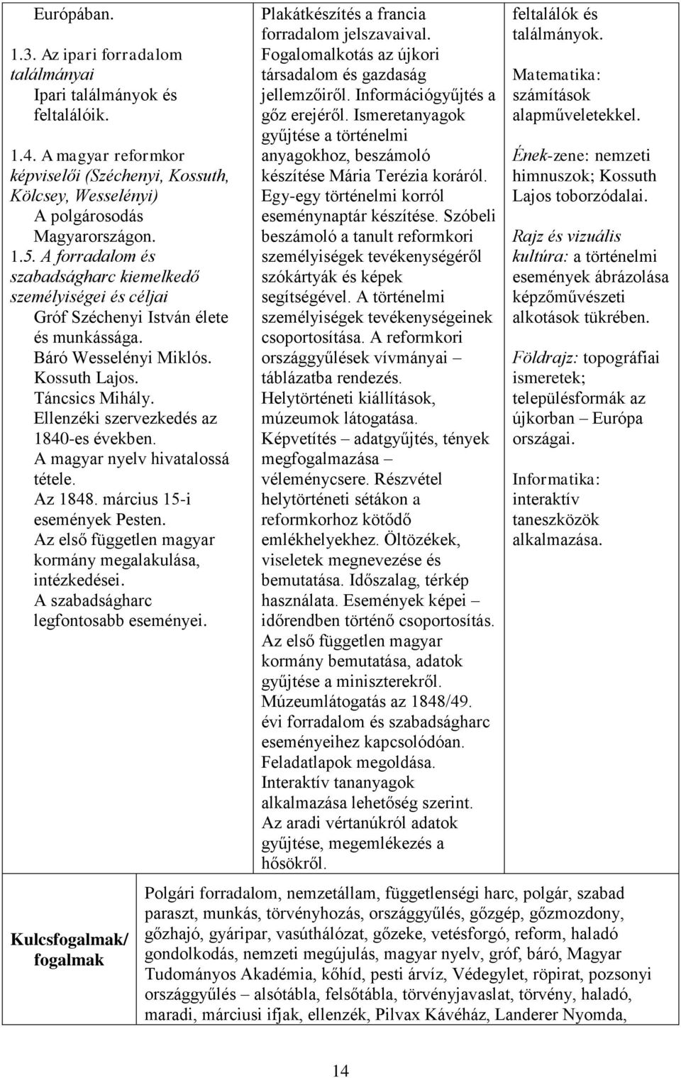 Ellenzéki szervezkedés az 1840-es években. A magyar nyelv hivatalossá tétele. Az 1848. március 15-i események Pesten. Az első független magyar kormány megalakulása, intézkedései.