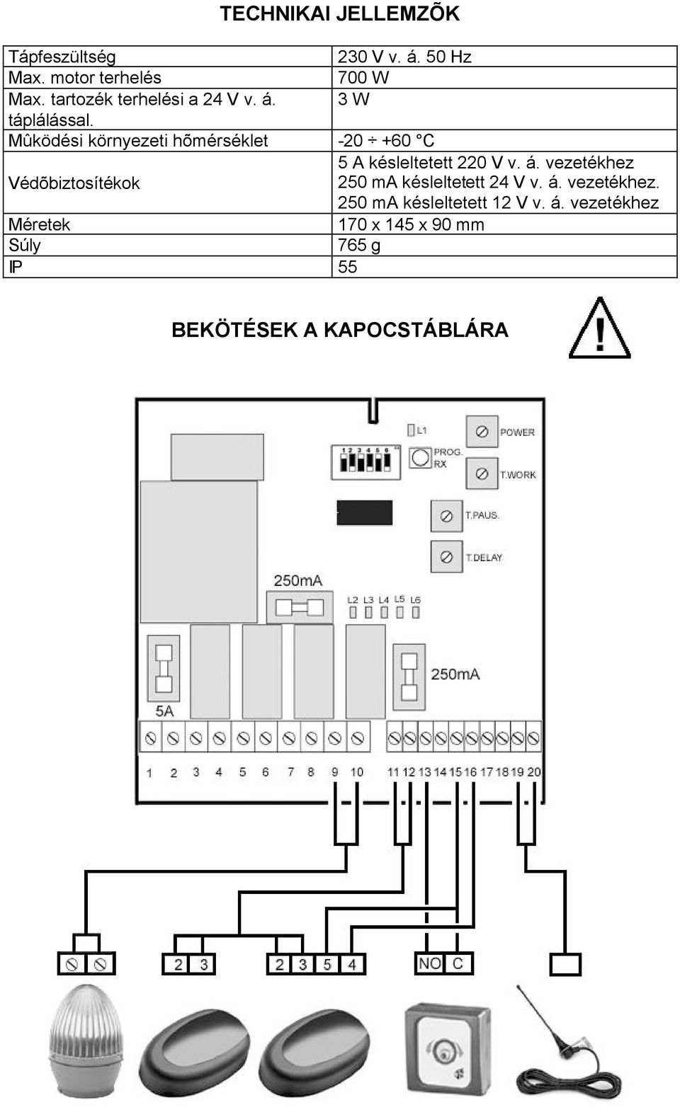 Mûködési környezeti hõmérséklet -20 +60 C 5 A késleltetett 220 V v. á.