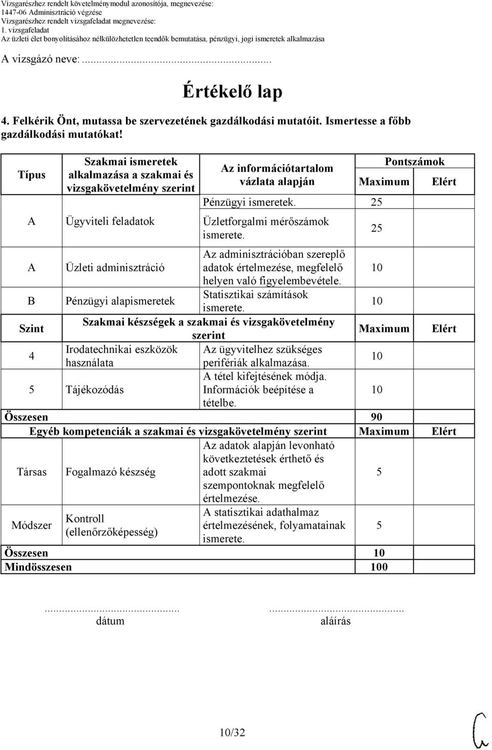 z adminisztrációban szereplő Üzleti adminisztráció adatok értelmezése, megfelelő helyen való figyelembevétele. Statisztikai számítások Pénzügyi alapismeretek ismerete.