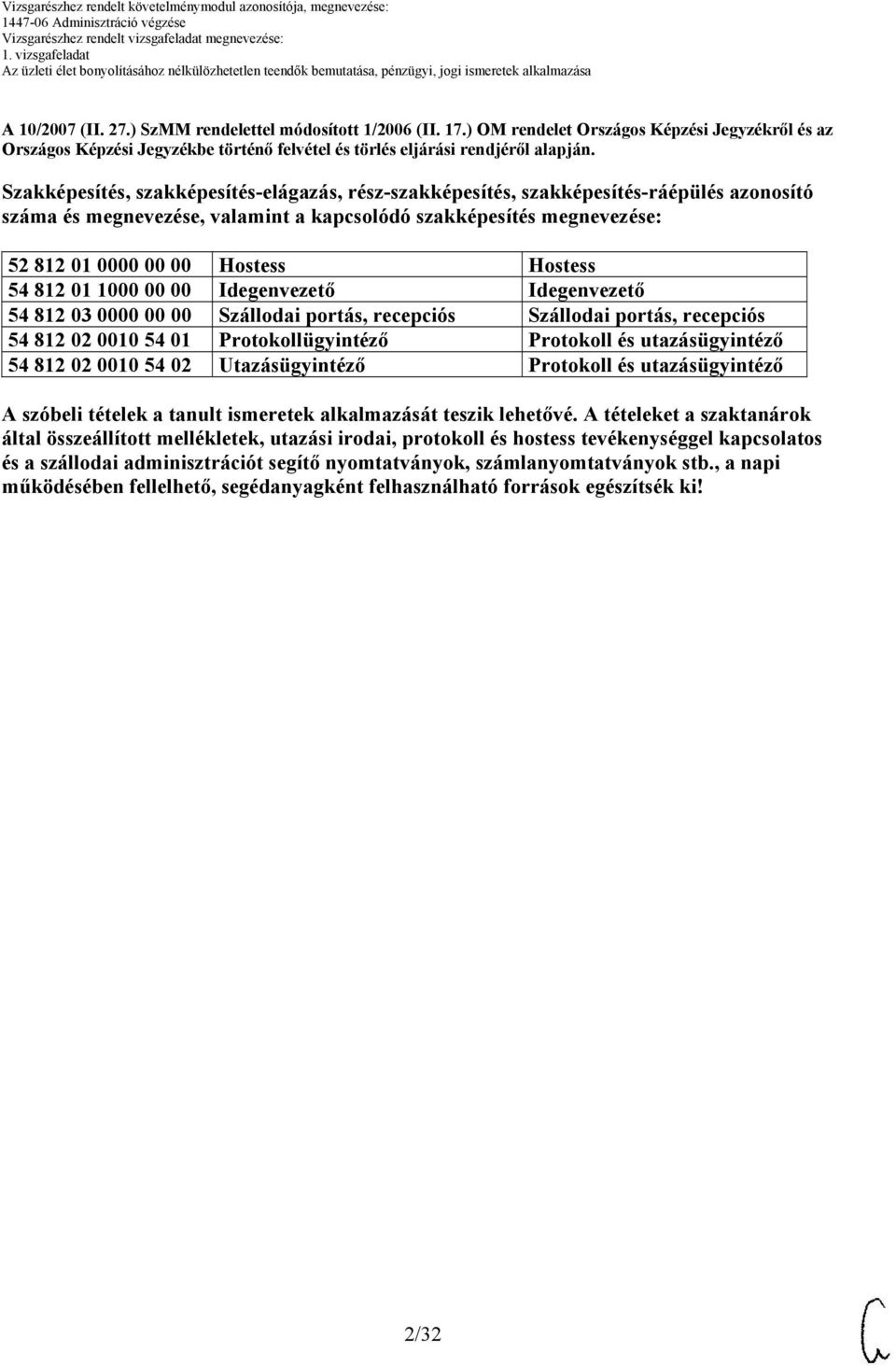 4 812 01 00 00 00 Idegenvezető Idegenvezető 4 812 03 0000 00 00 Szállodai portás, recepciós Szállodai portás, recepciós 4 812 02 00 4 01 Protokollügyintéző Protokoll és utazásügyintéző 4 812 02 00 4