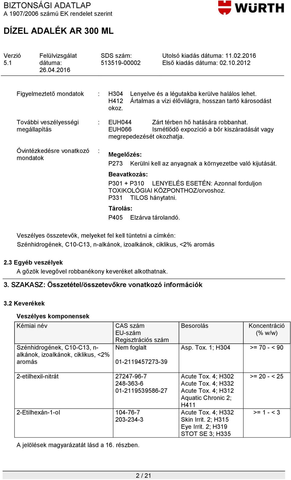 Óvintézkedésre vonatkozó mondatok : Megelőzés: P273 Beavatkozás: Kerülni kell az anyagnak a környezetbe való kijutását. P301 + P310 LENYELÉS ESETÉN: Azonnal forduljon TOXIKOLÓGIAI KÖZPONTHOZ/orvoshoz.
