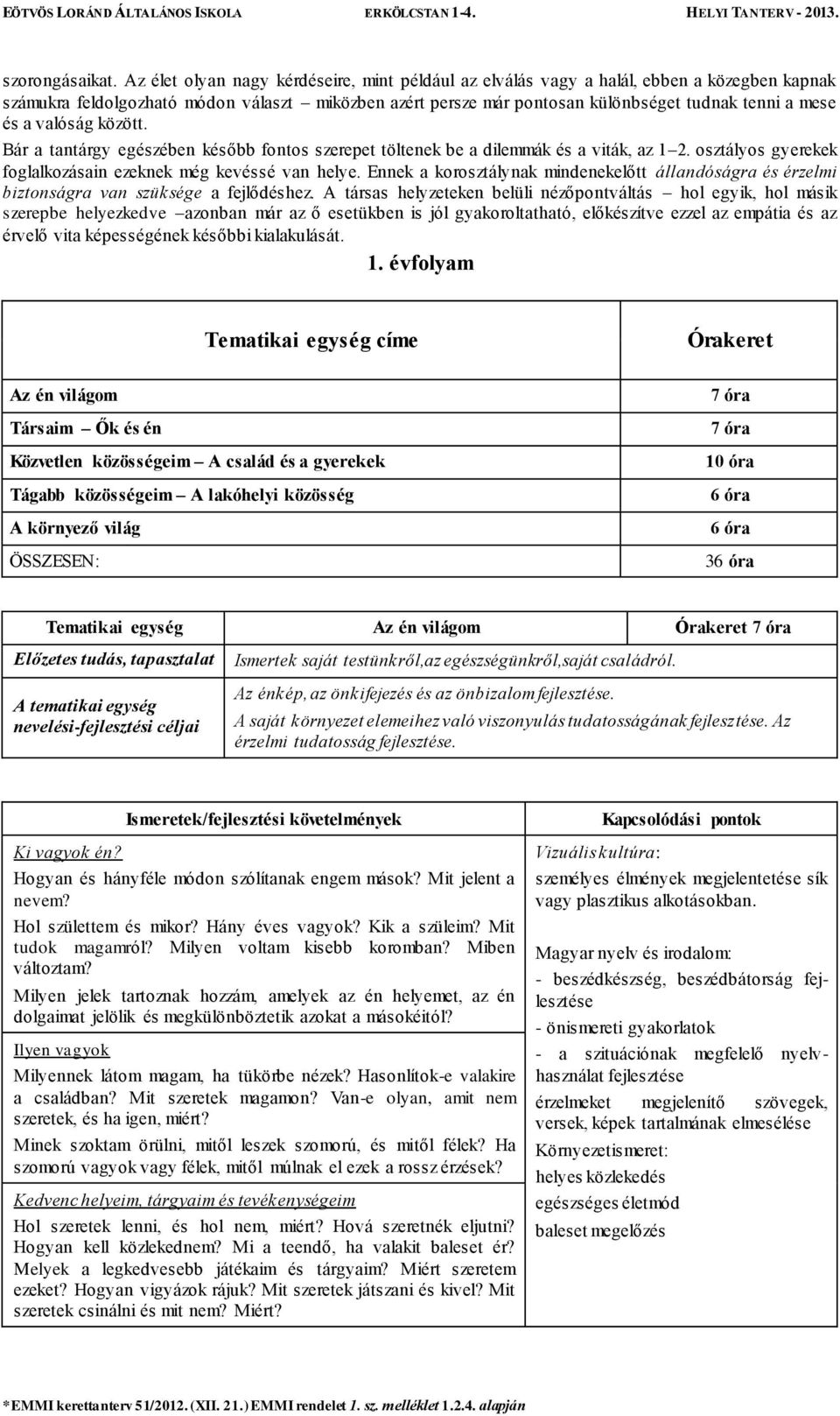 a valóság között. Bár a tantárgy egészében később fontos szerepet töltenek be a dilemmák és a viták, az 1 2. osztályos gyerekek foglalkozásain ezeknek még kevéssé van helye.