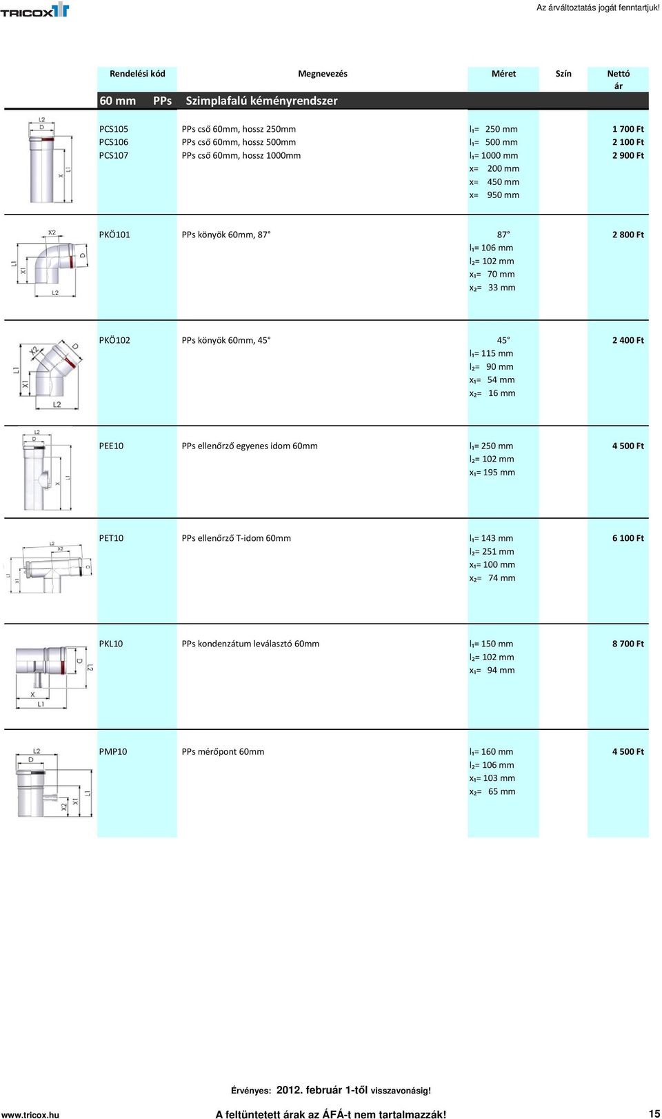 x= 200 mm x= 450 mm x= 950 mm PKÖ101 PPs könyök 60mm, 87 87 2800 Ft l₁= 106 mm l₂= 102 mm x₁= 70 mm x₂= 33 mm PKÖ102 PPs könyök 60mm, 45 45 2400 Ft l₁= 115 mm l₂= 90 mm x₁= 54 mm x₂= 16 mm PEE10